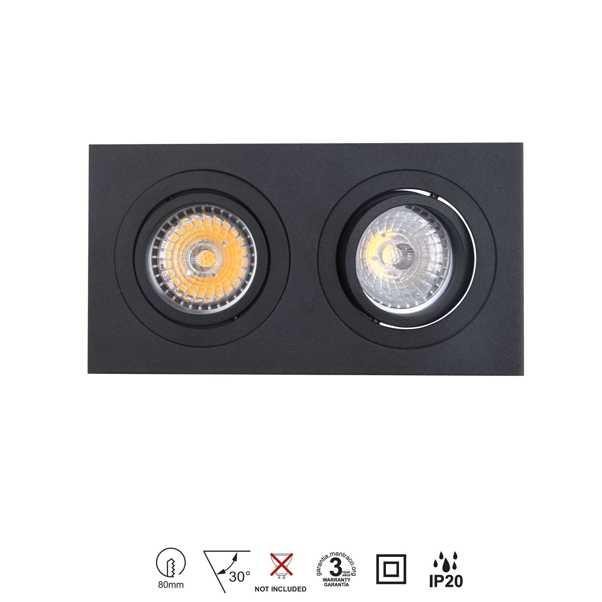 BASICO GU10 * SPOT INCASSO DOPPIO GU10 NERO