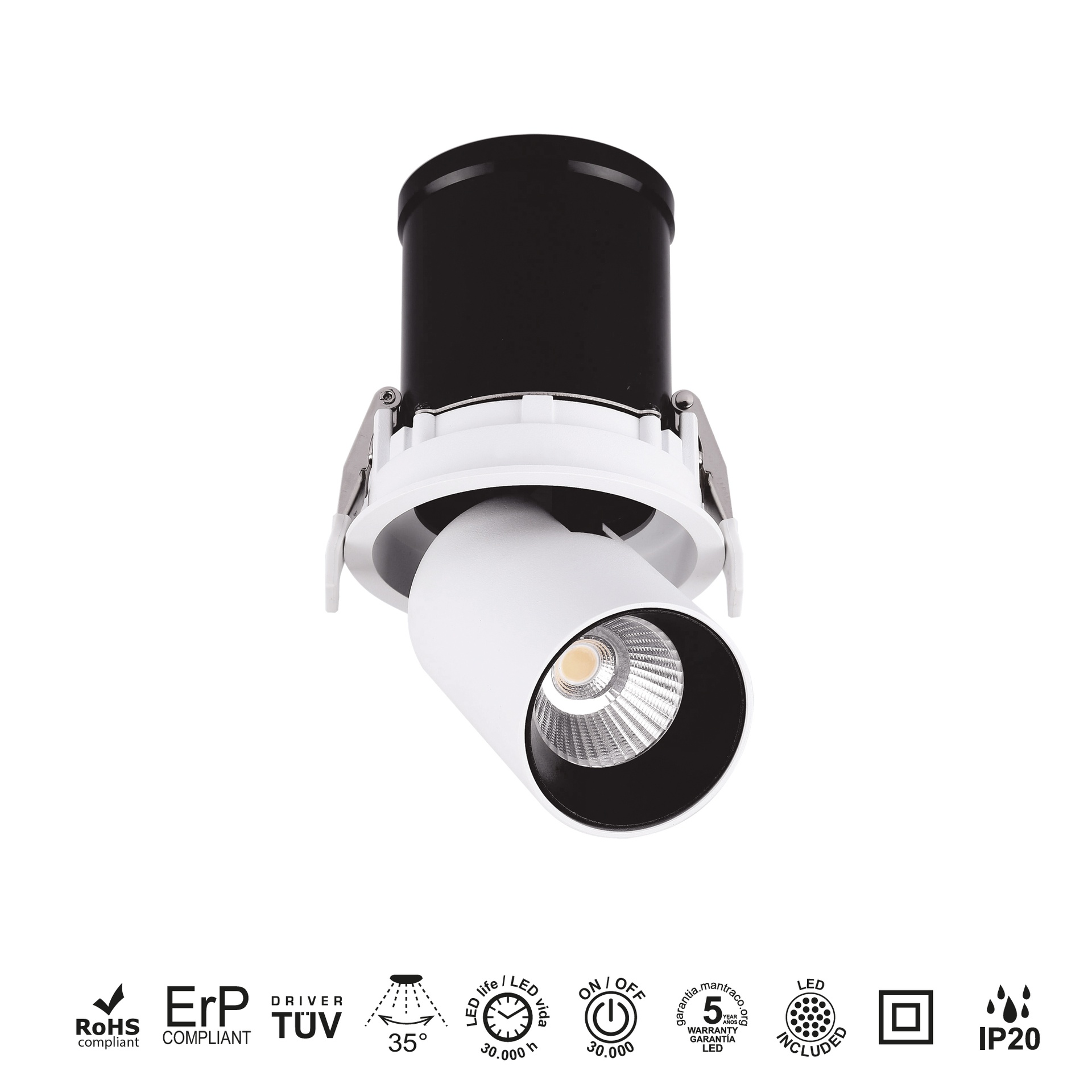 GARDA * INCASSATO LED COB (Basculante) BIANCO 12W - 2700K