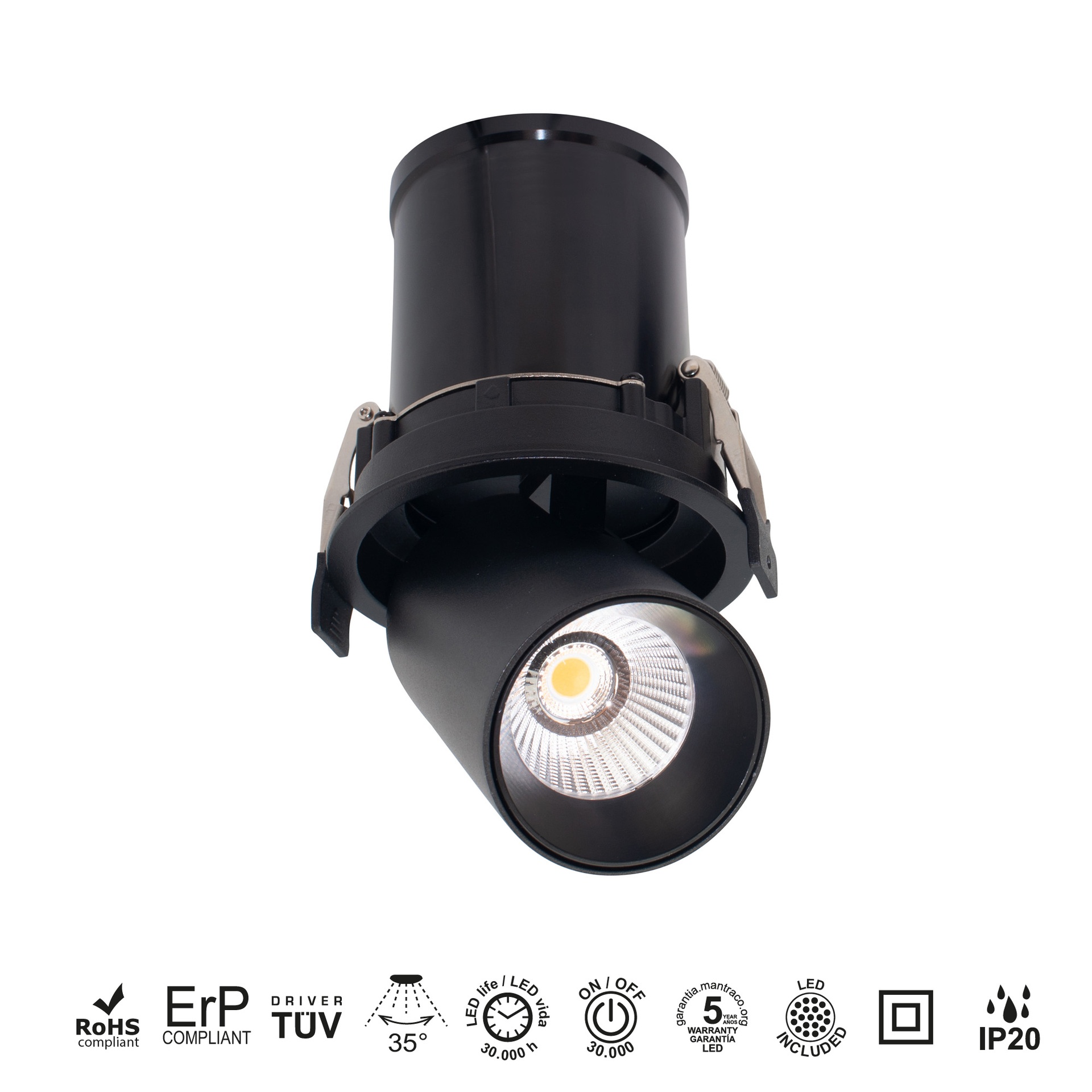 GARDA * INCASSATO LED COB (Basculante) NERO 12W - 2700K