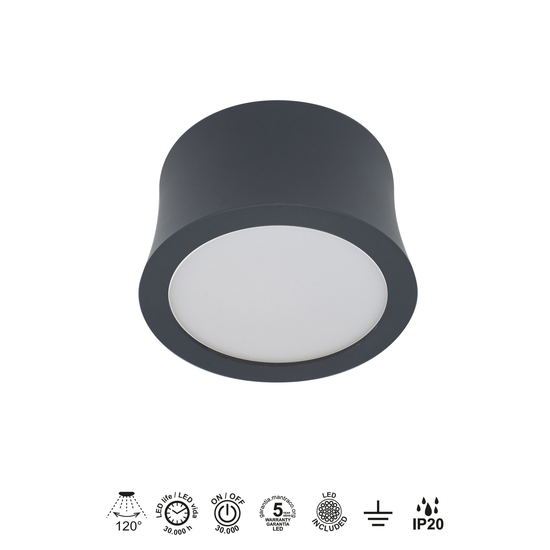 GOWER * FARETTO LED NERO 7W 3000K