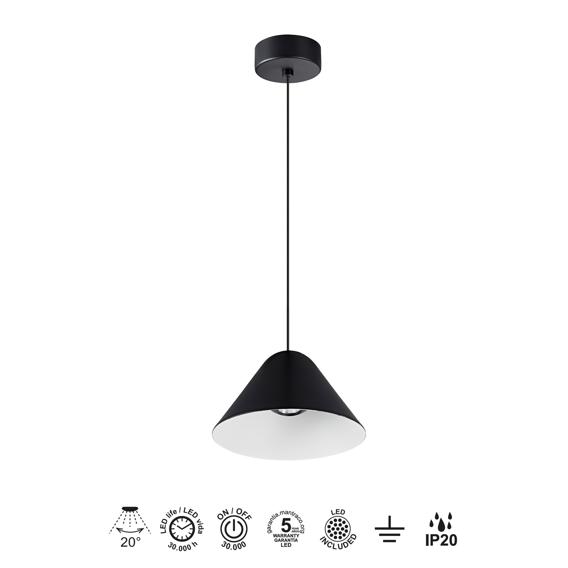 GRUISSAN * SOSPESO LED 5W 3000K NERO