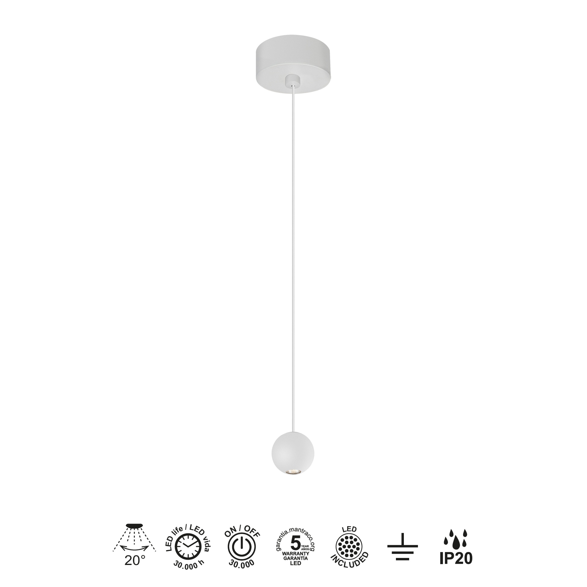 GRUISSAN * SOSPESO LED 5W 3000K BIANCO