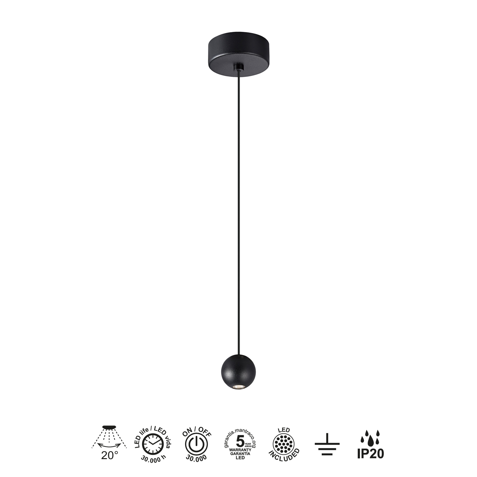 GRUISSAN * COLGANTE LED 5W 3000K NEGRO