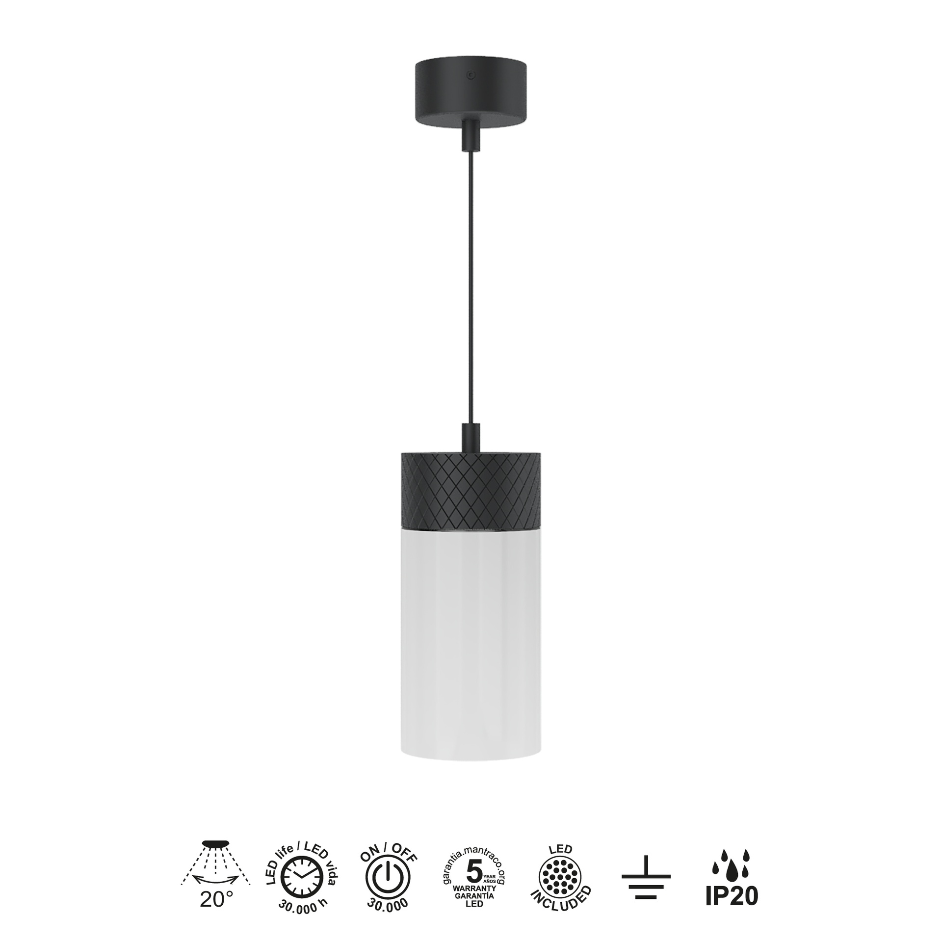 GRUISSAN * PENDANT SPOT LED 5W 3000K  BLACK