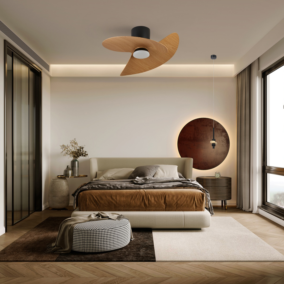 Ona · Ventilateur de plafond avec éclairage · Noir / Bois