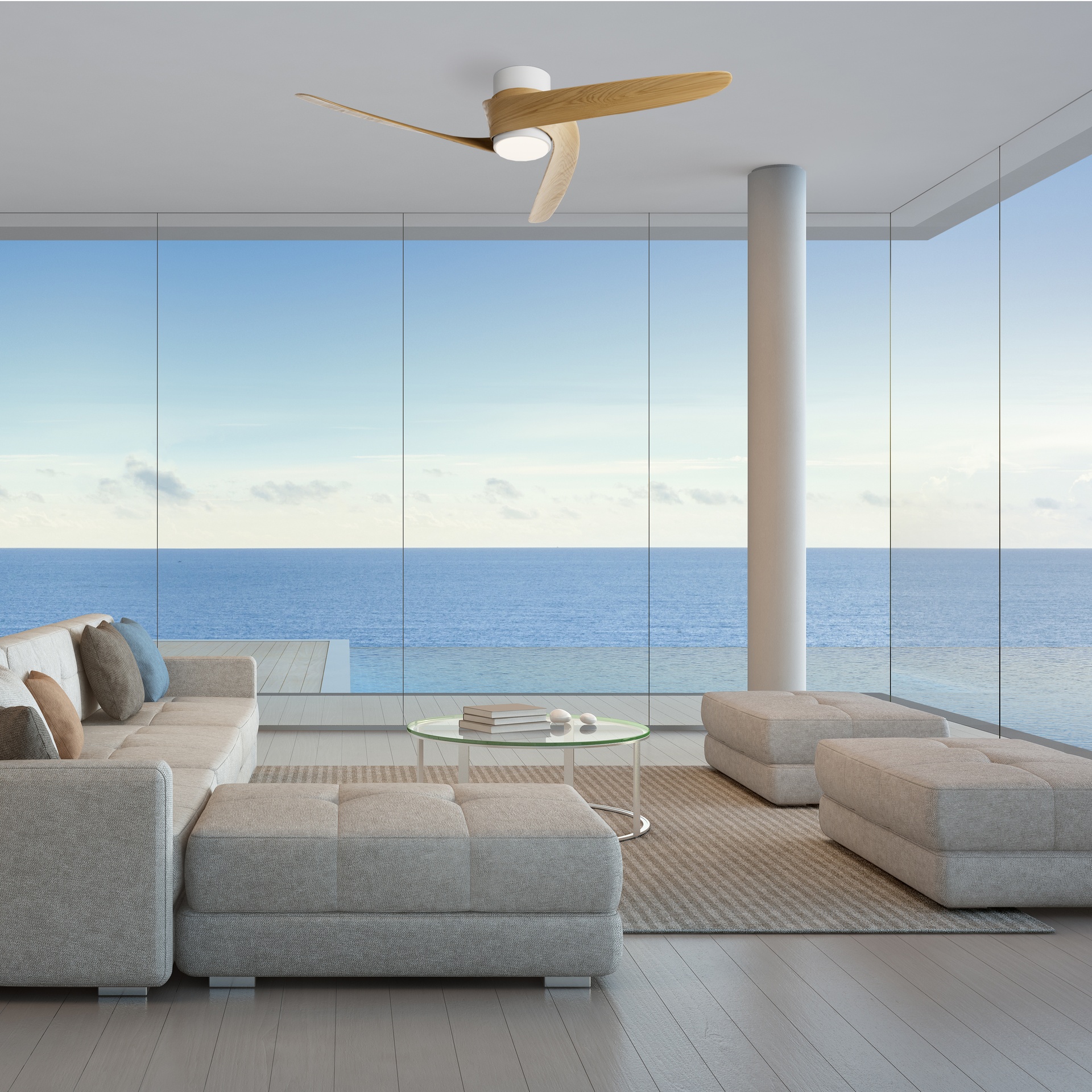 Groenland S · Ventilador de aspas con luz · Blanco / Madera