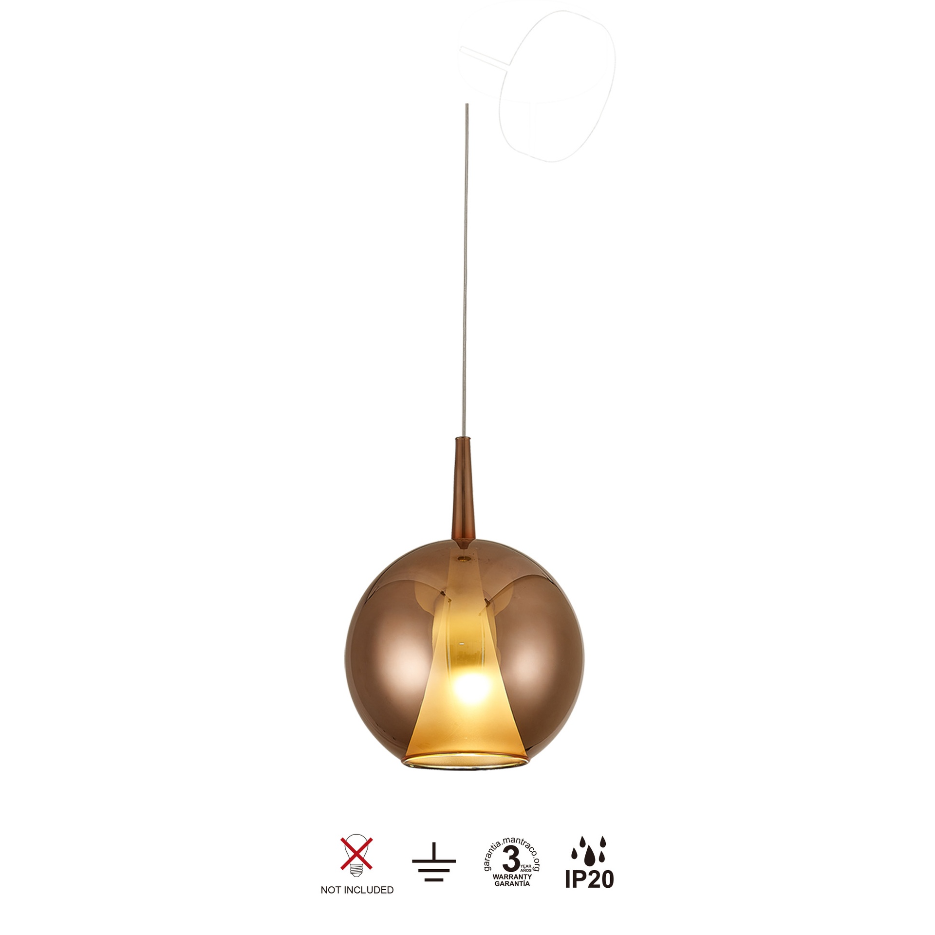 ELSA * PENDANT BALL GLASS - E27 - COPPER + OPAL ( WITHOUT BASE) 