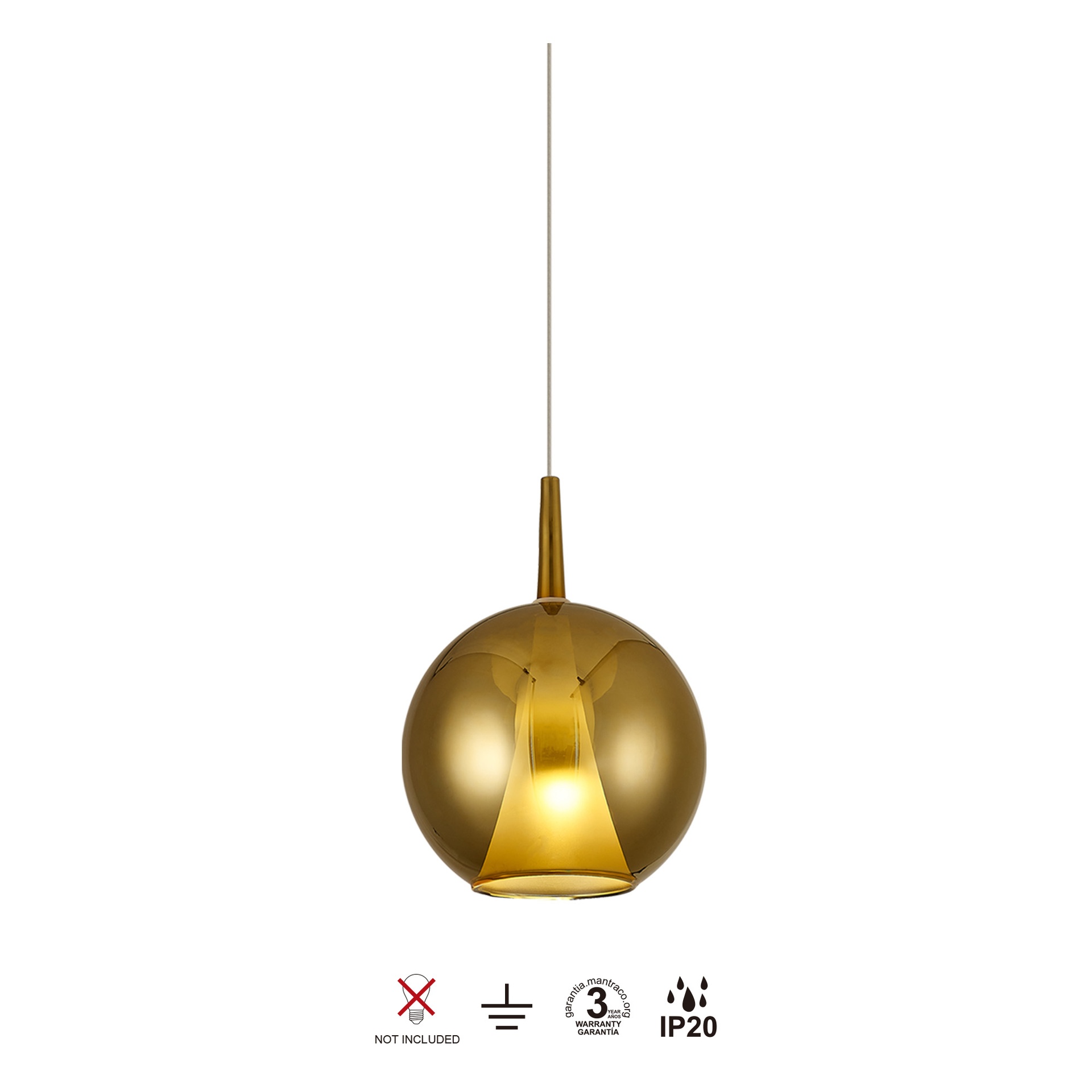 ELSA * SUSPENSION BOULE DE VERRE - E27 - OR + OPALE (SANS SOCLE)