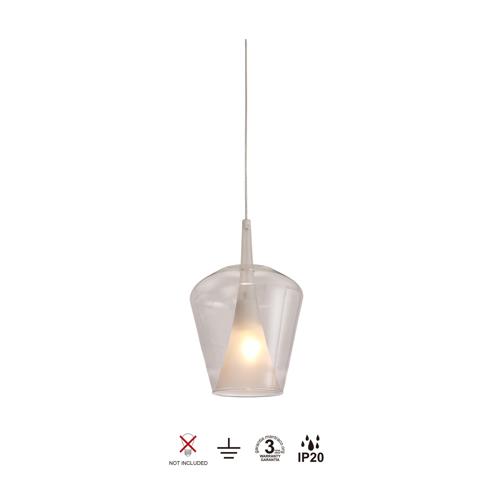 ELSA * PENDANT BELL GLASS - E27 - TRANSPARENT + OPAL (WITHOUT BASE
