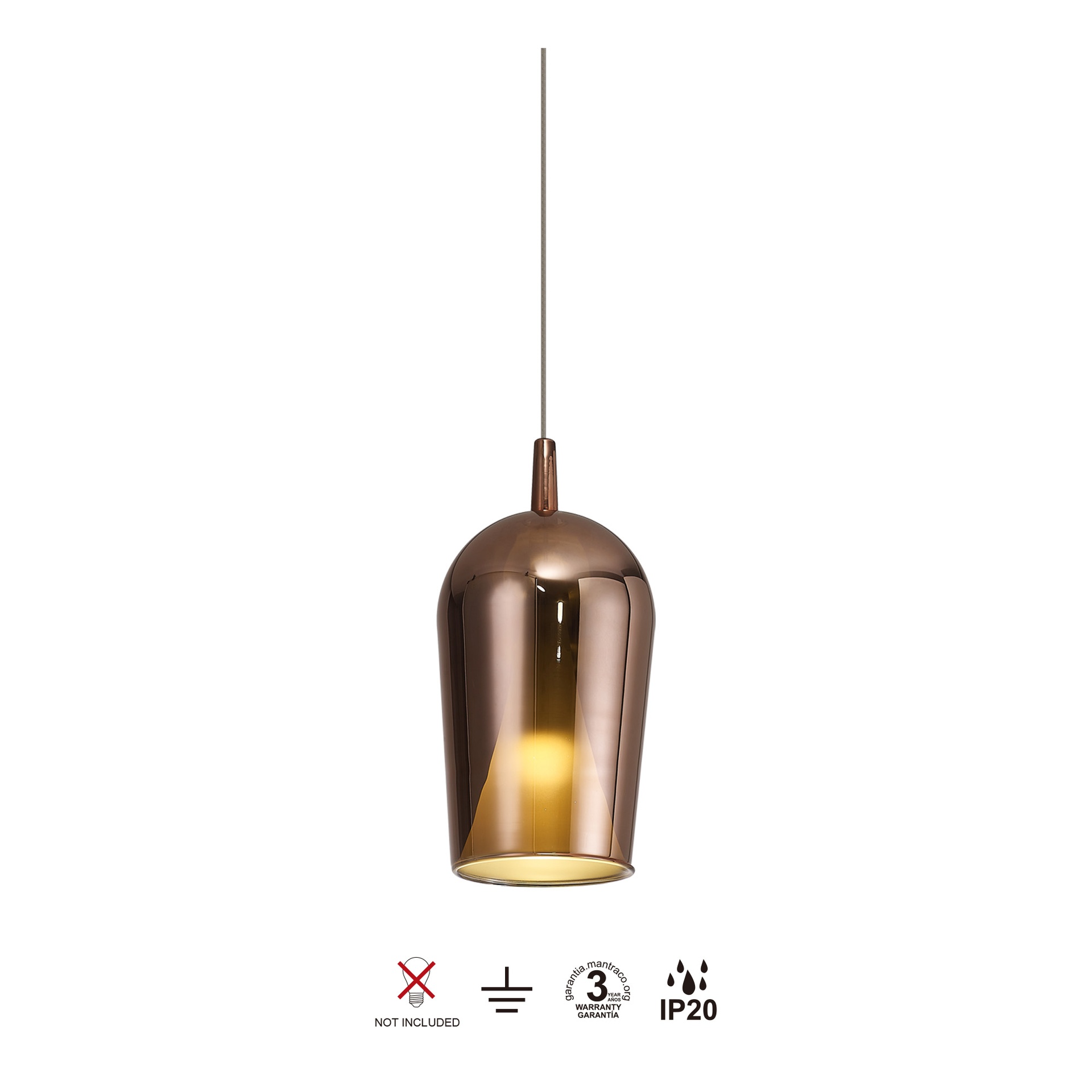 ELSA * PENDANT CUP GLASS - E27 - COPPER + OPAL ( WITHOUT BASE) 