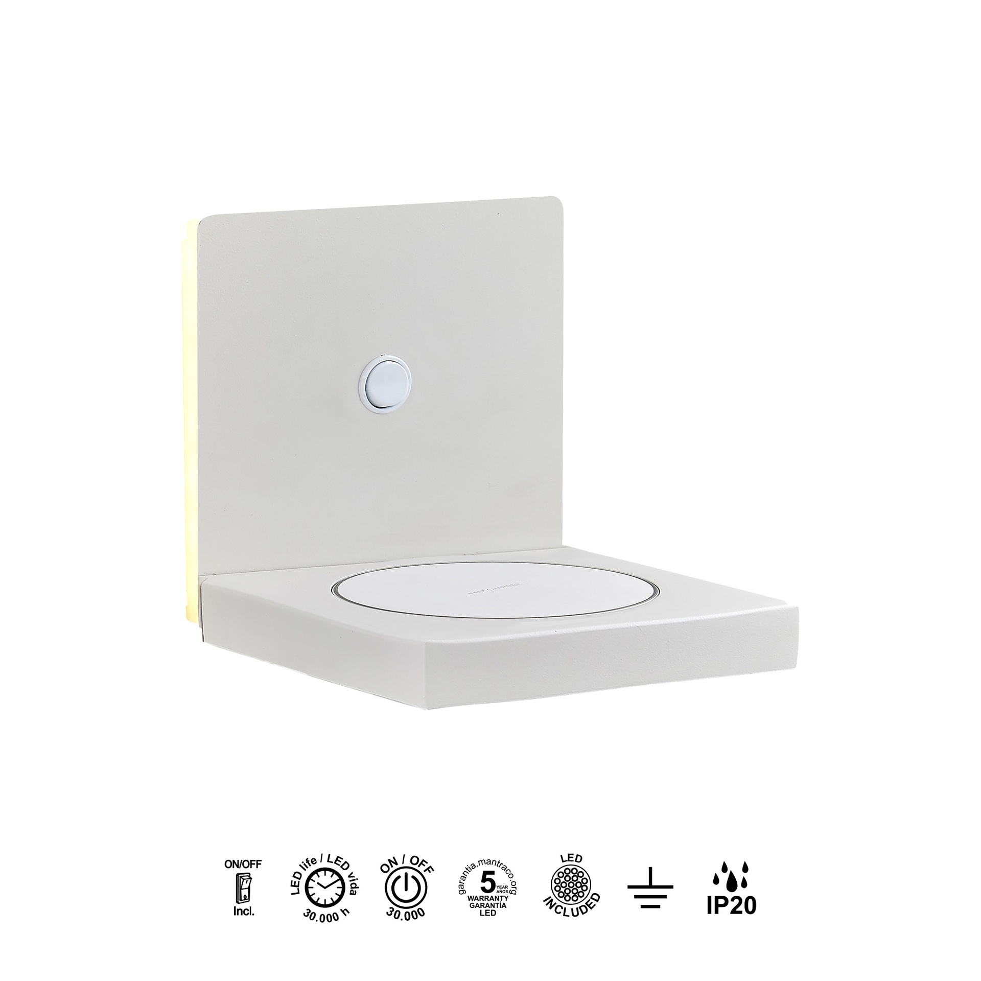 ZANZIBAR * APPLIQUE LED BIANCO 3000k 3W CON CARICATORE MOVIL INDUCCION
