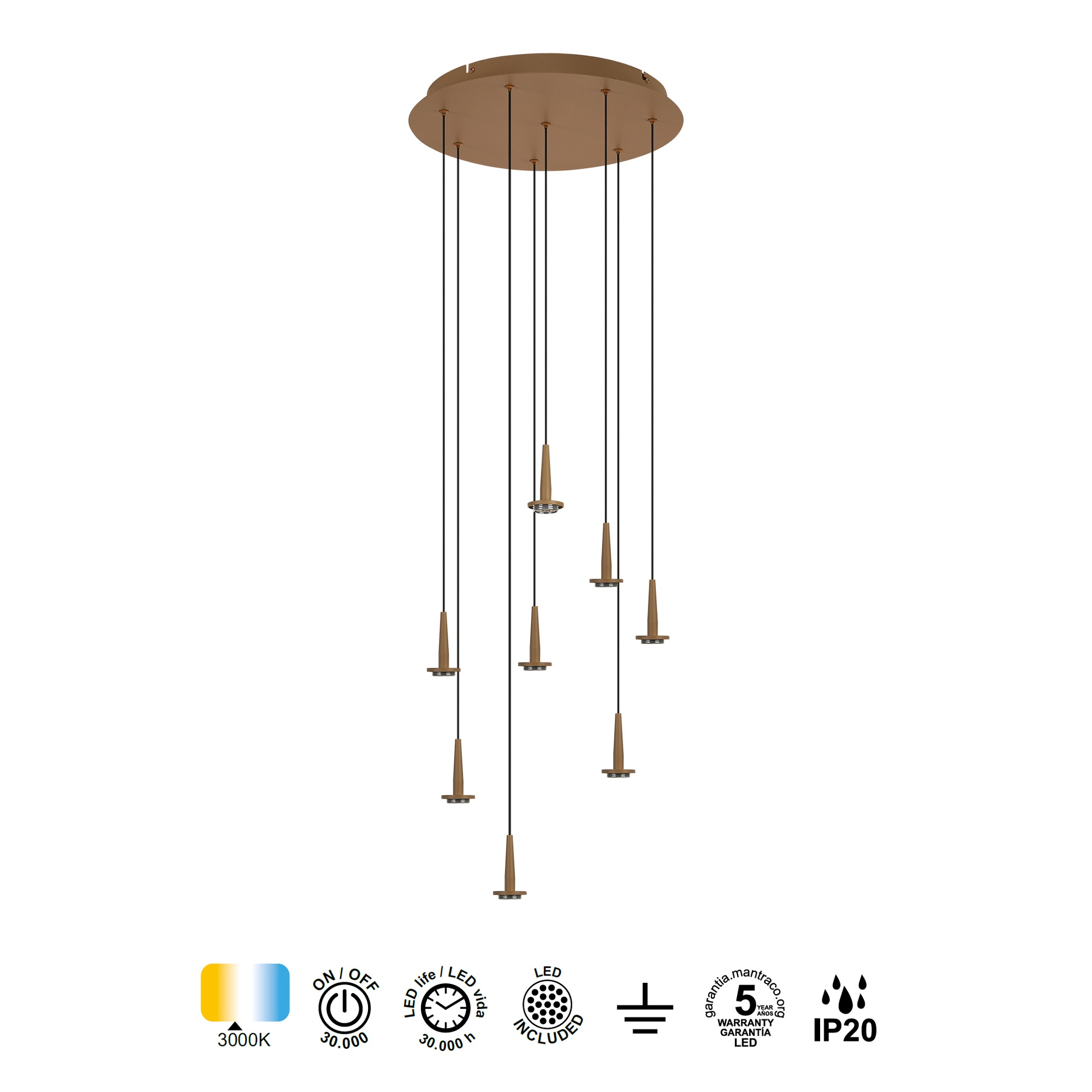 ANDROMEDA * SOSPESO RottoNDO 8xLED 5W 3000K W/T CRISTALLO