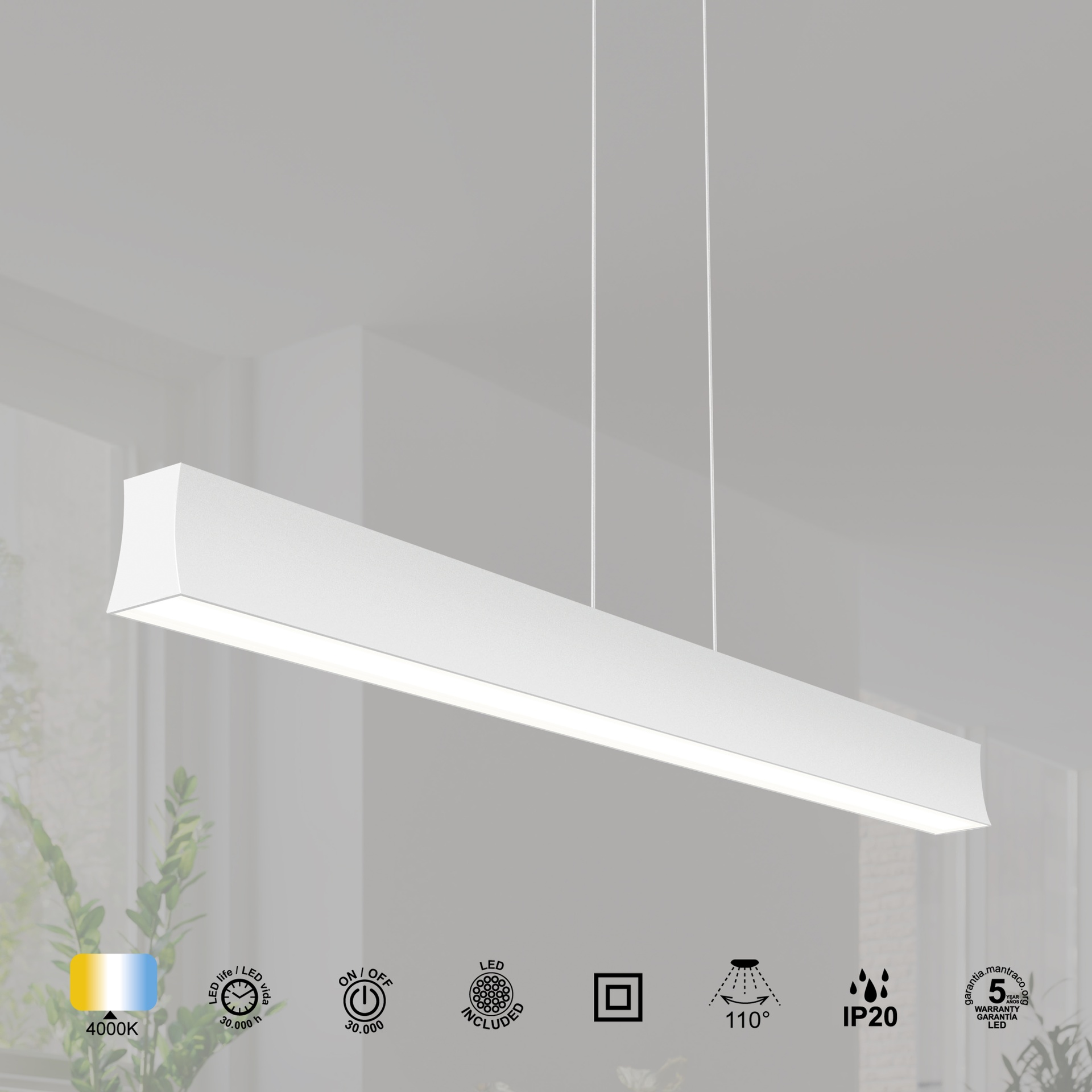 HANOK * LED LINEL PENDANT 38W 4000K 110º WHITE