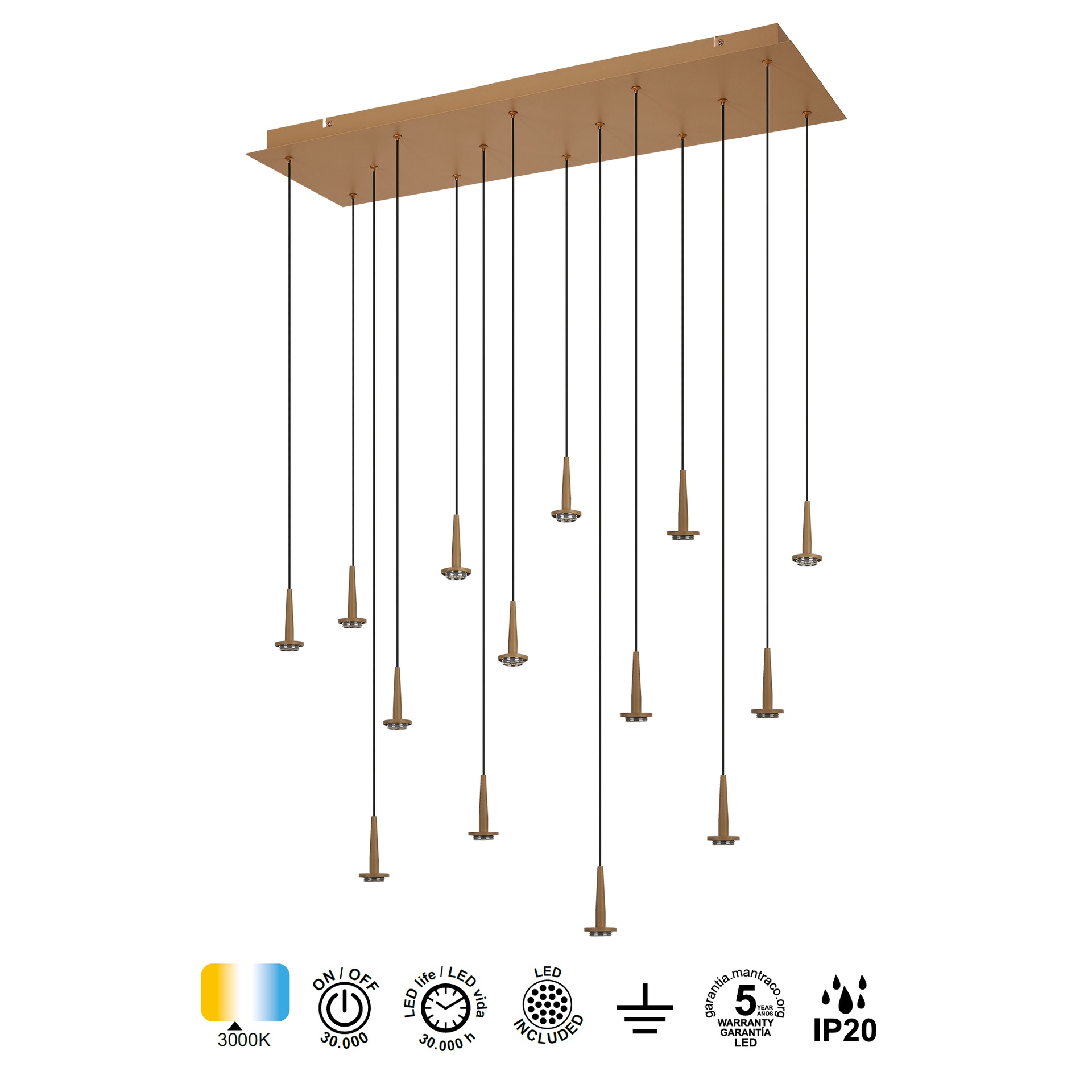 ANDRÓMEDA * Colgante Cuadrado 14xLED 5W 3000K W/T Cristal