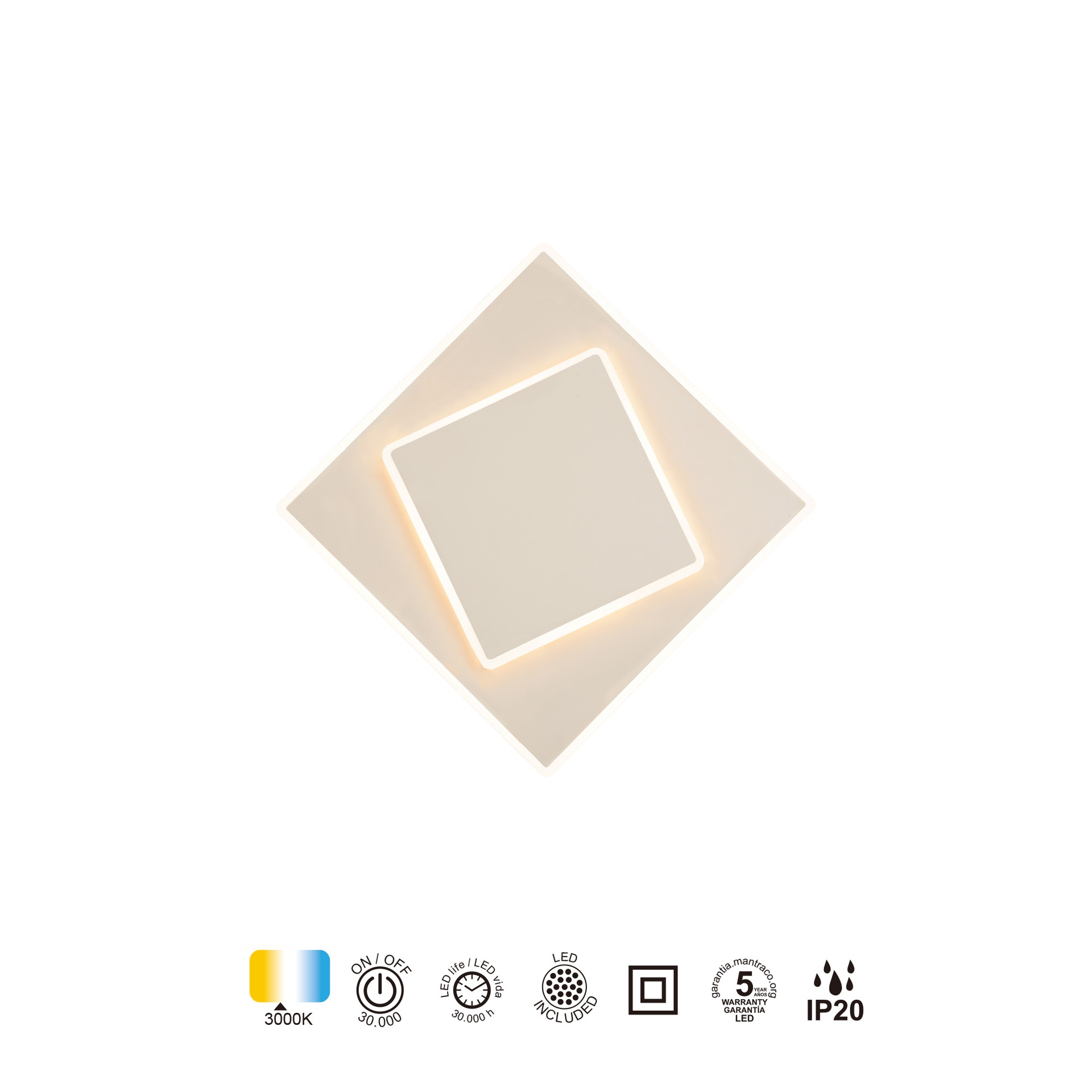 DAKLA * APPLIQUE QUADRATO LED 12W BIANCO