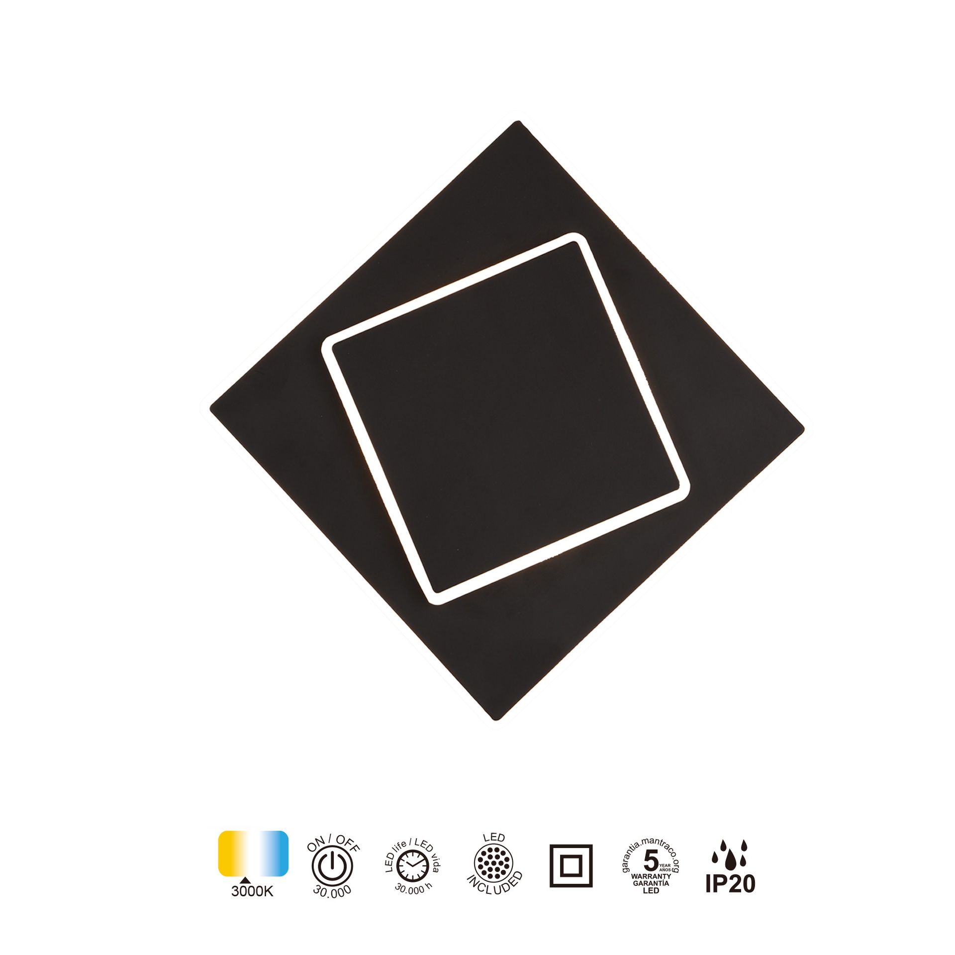 DAKLA * APLIQUE CUADRADO LED 30W NEGRO