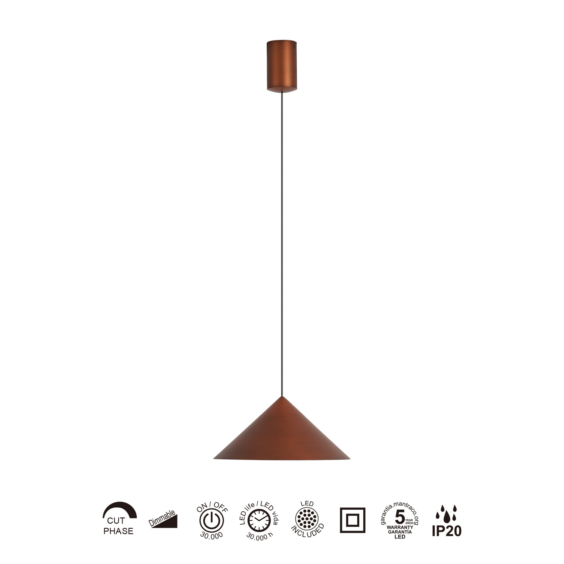 CONO * LED Pendant LED 10W - Copper - 24 CM - Dimmable TRIAC