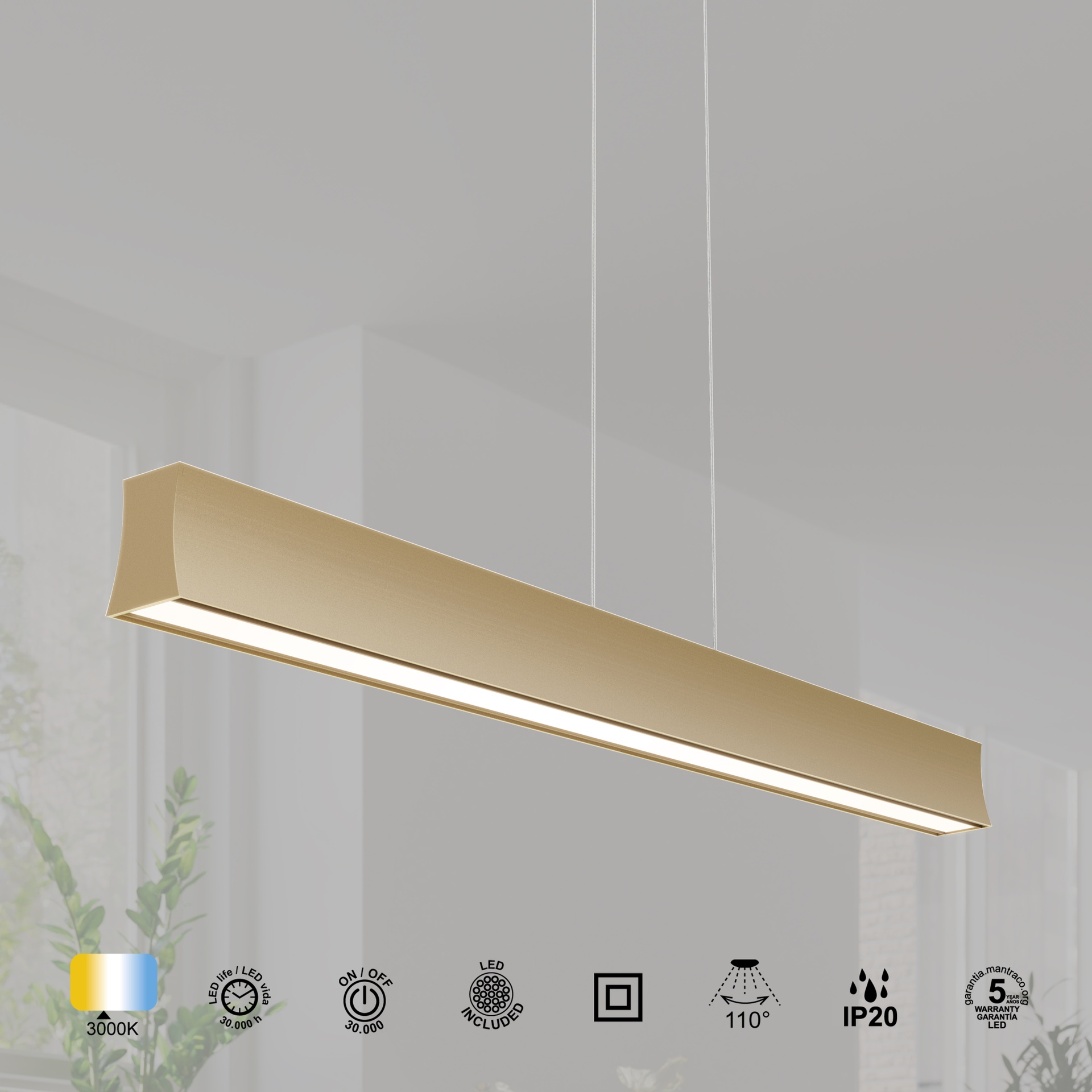 HANOK * LAMPADA LINEALE LED 38W 3000K 110º Sabbia