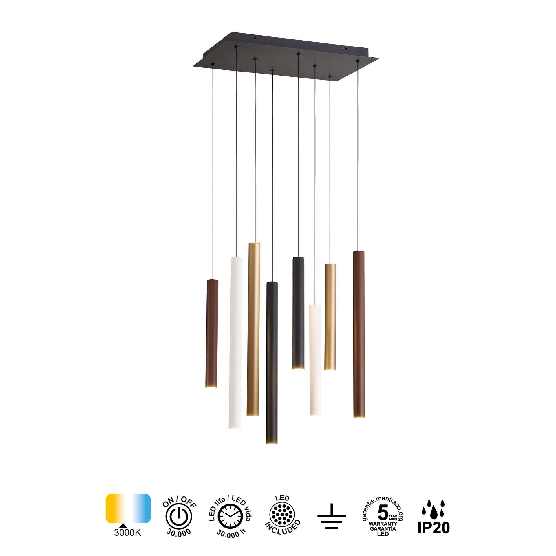 CALA * LAMPADA BASE QUADRADA 8L LED PENDENTI VARI