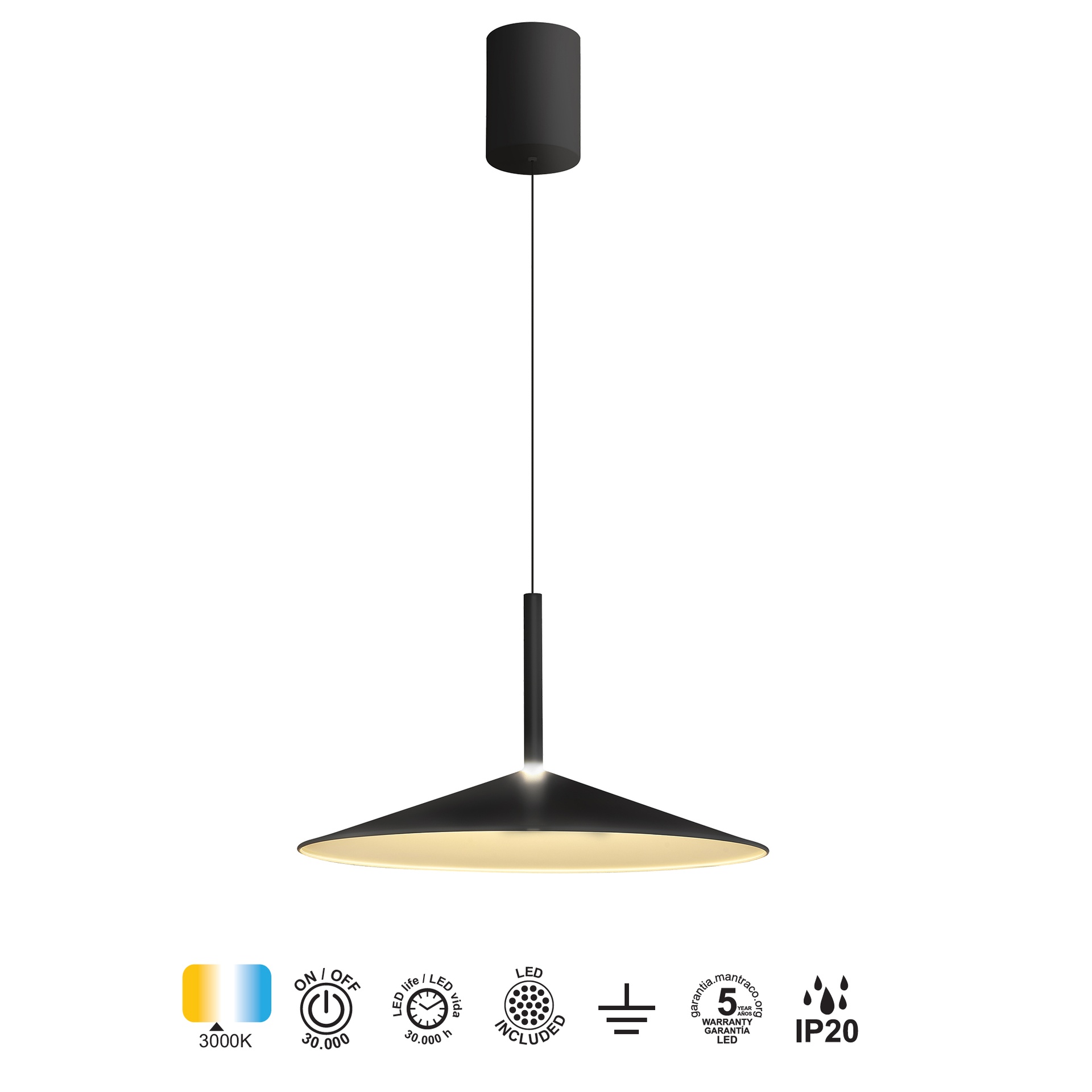 CALICE * SOSPESO GRANDE LED 1L - NERO Y BIANCO