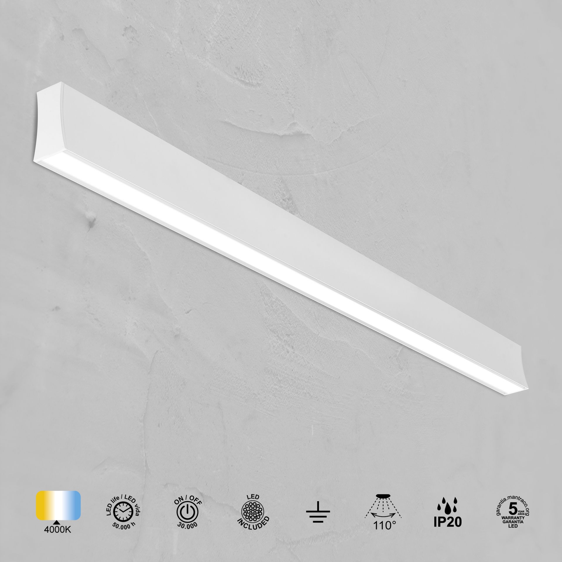 HANOK * APPLIQUE LED 38W 4000K 110º BIANCA