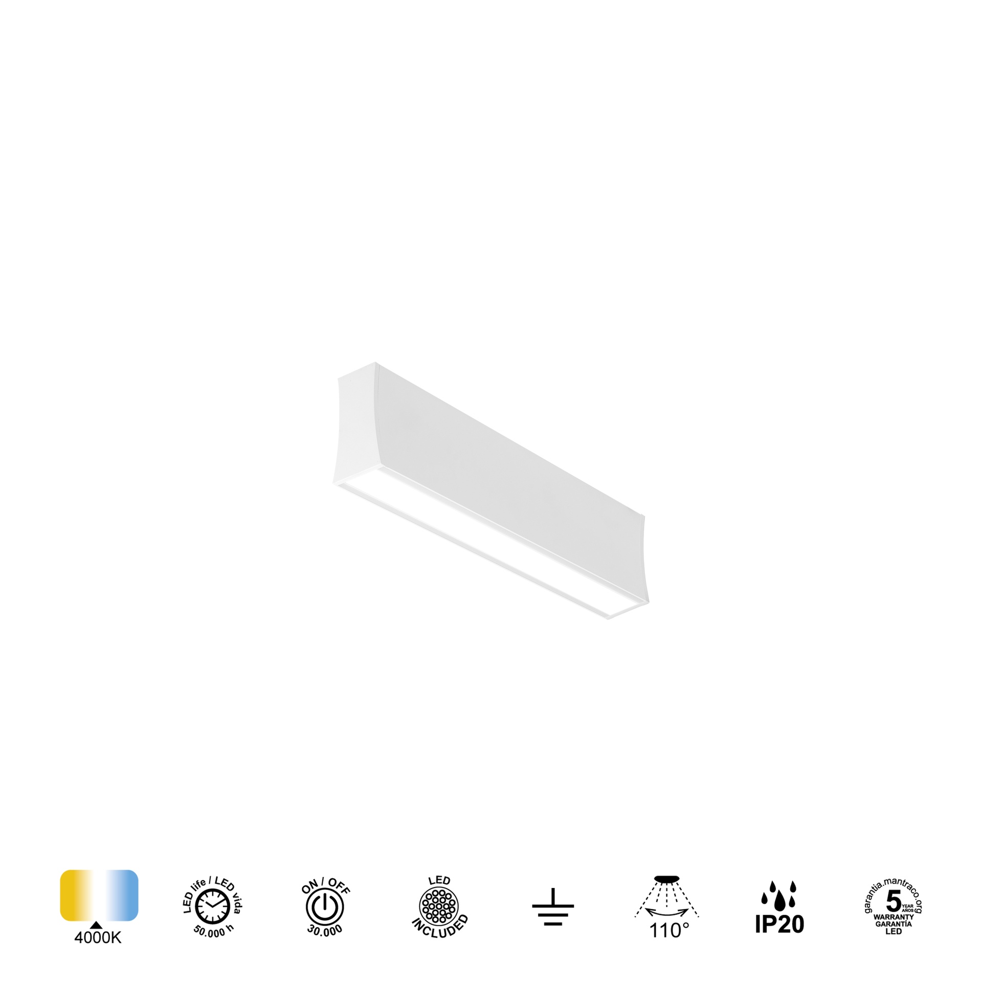 HANOK * LED WALL LAMP 14W 4000K 110º WHITE