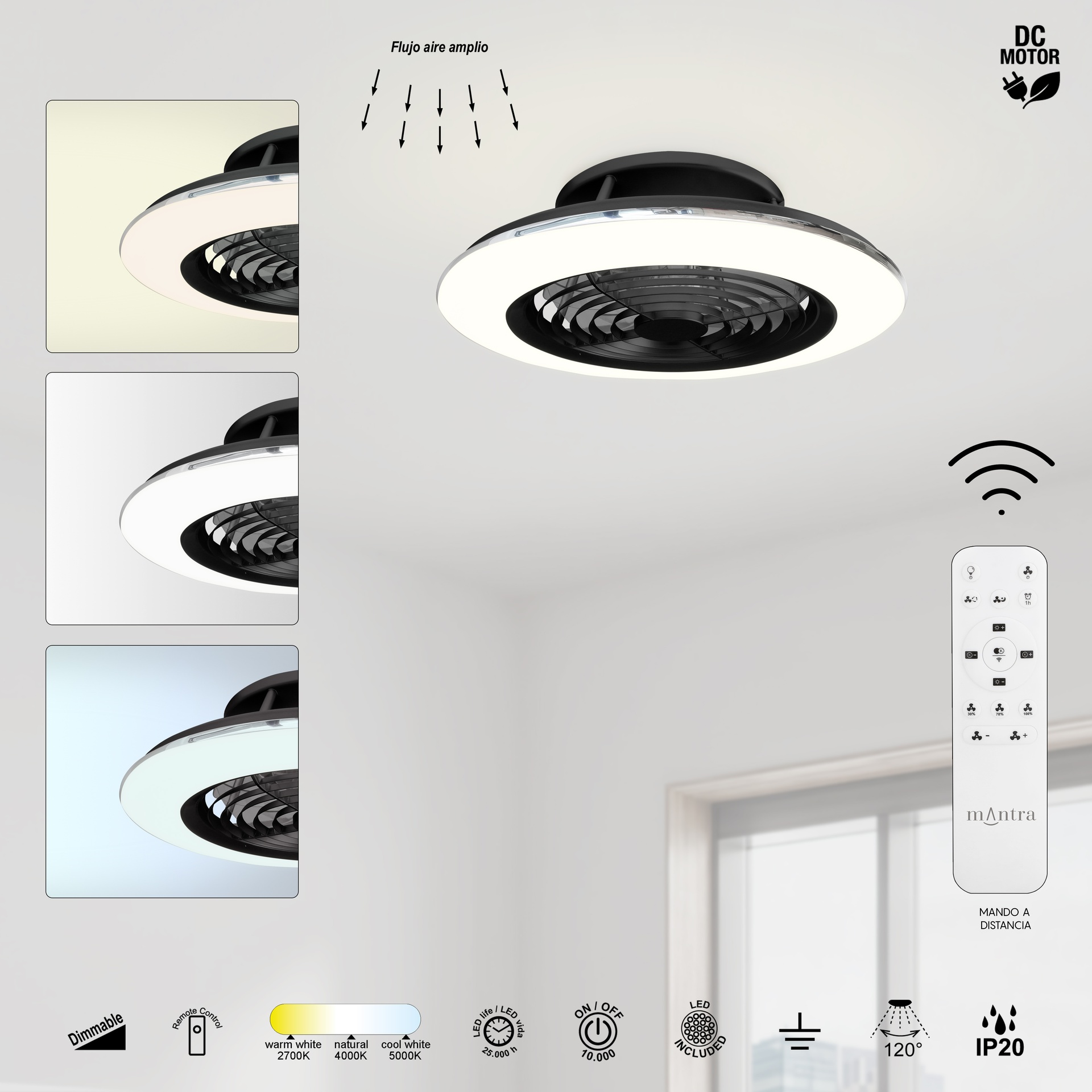 ***OFER/DES*** ALISIO MINI * VENTILATORE NERO LED CON TELECOMANDO