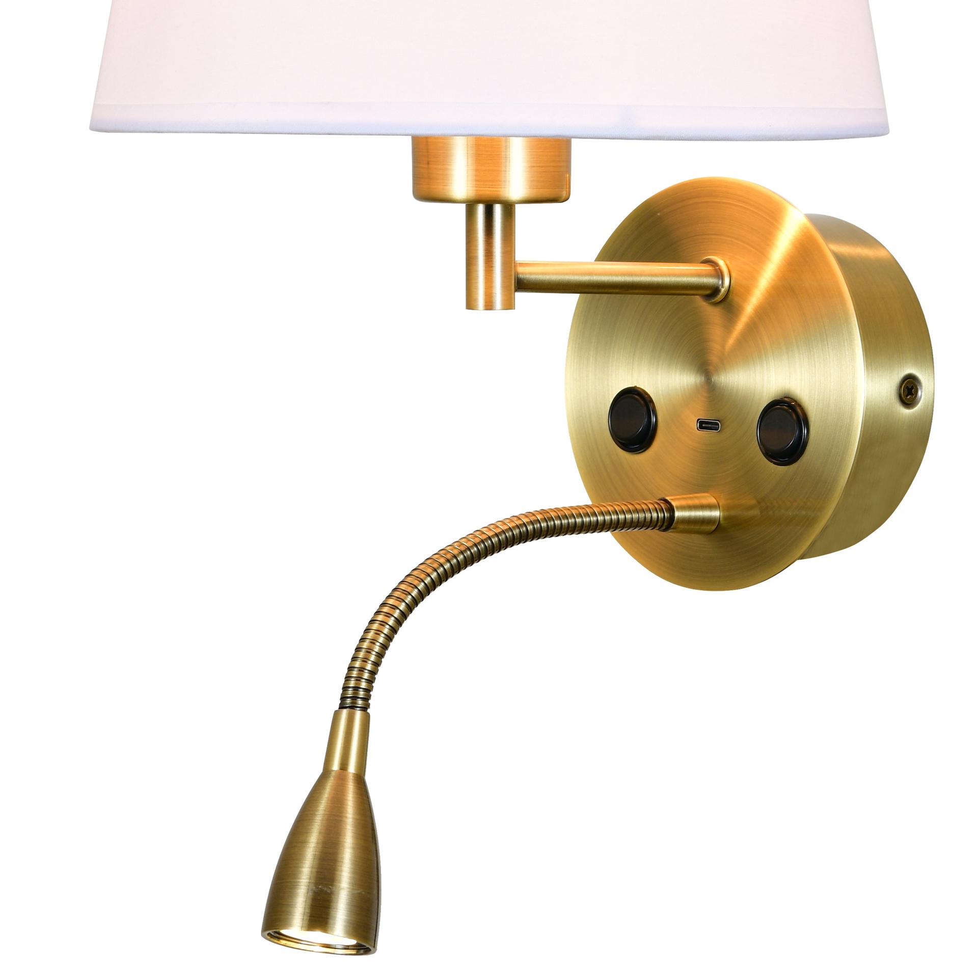 CAICOS * WALL LAMP ANTIQUE BRASS 1L E27+ LECTOR LED 3W 3000K + TYPE-C CHARGER