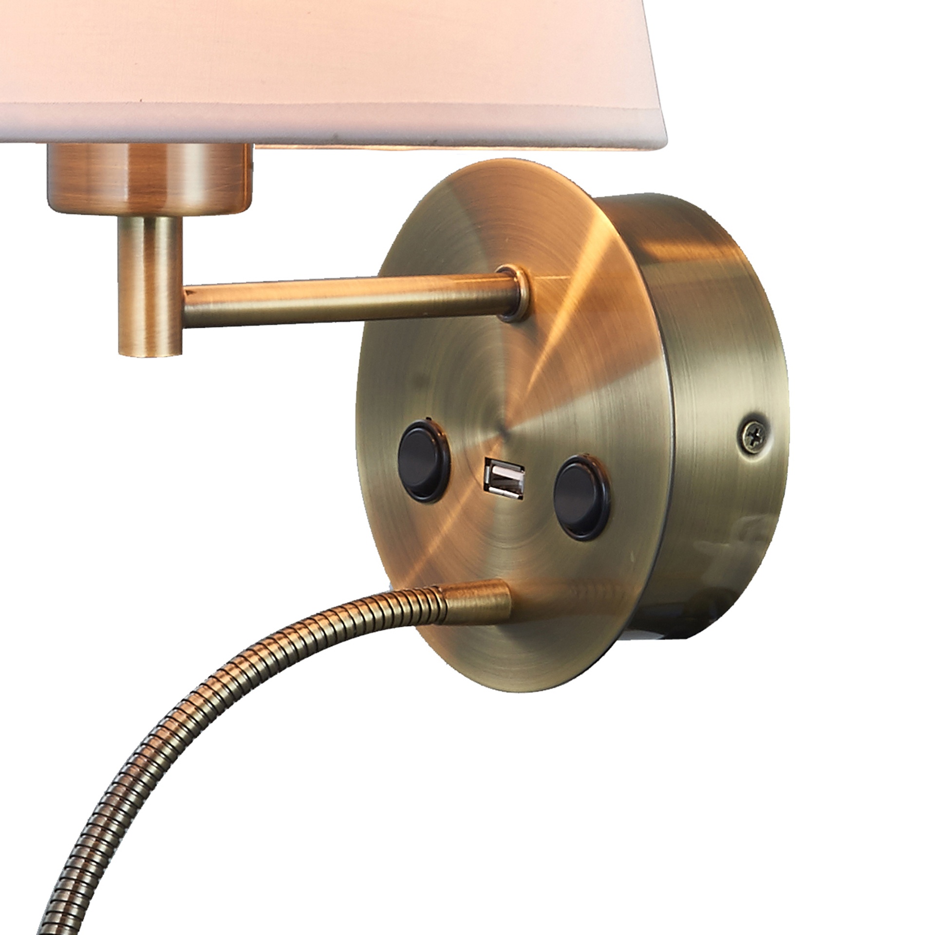 CAICOS * WALL LAMP ANTIQUE BRASS 1L E27+ LECTOR LED 3W 3000K + TYPE-C CHARGER