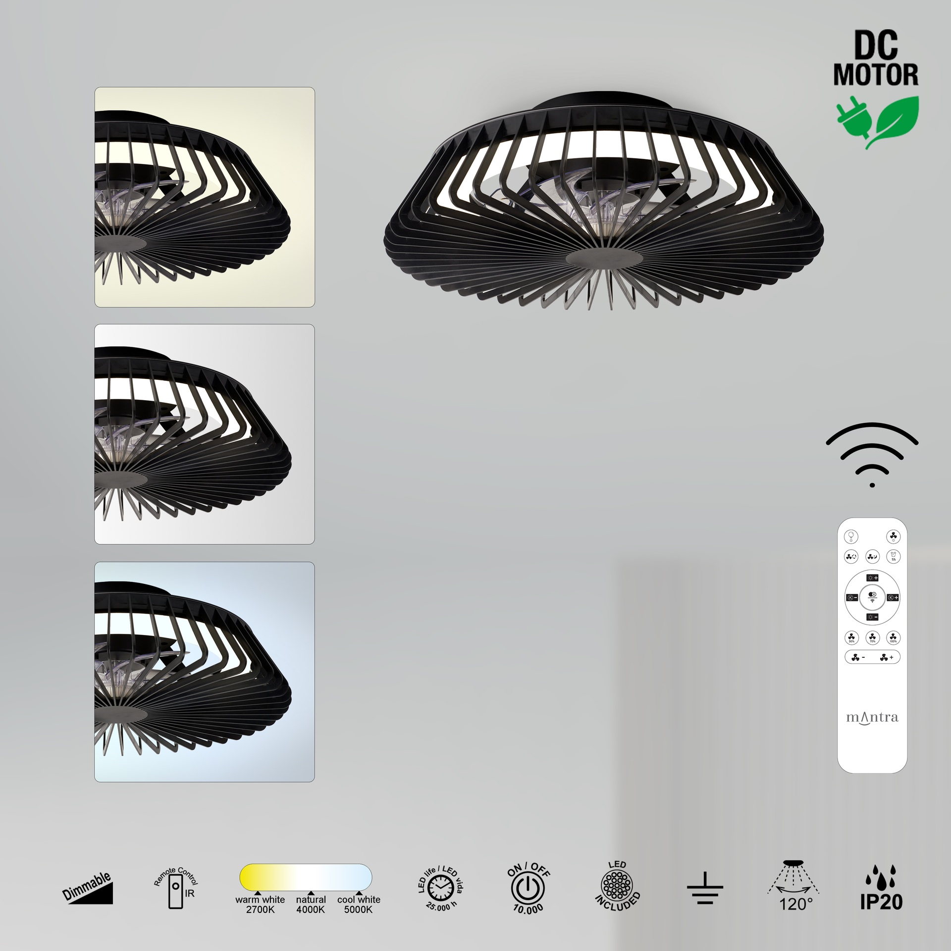 HIMALAYA MINI * VENTILATEUR NOIR AVEC TÉLÉCOMMANDE