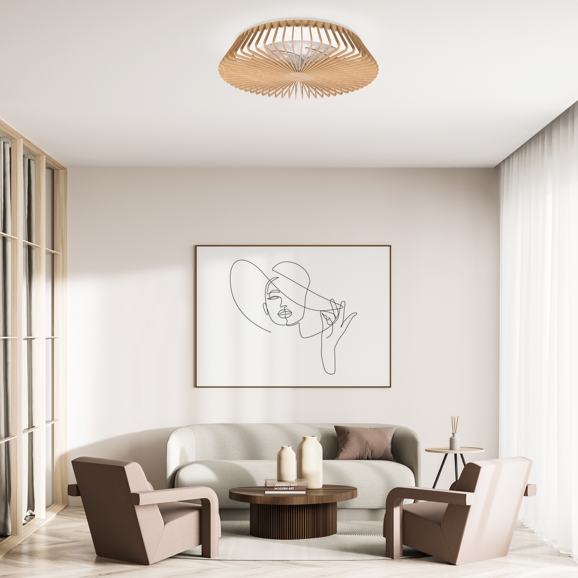 Himalaya · Plafón-ventilador de aspas ocultas con luz · Madera