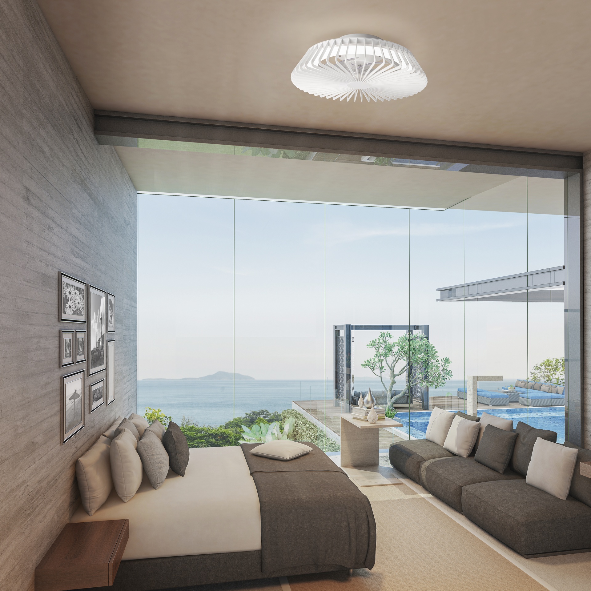 HIMALAYA * VENTILATORE BIANCO 35W PLAFONIERA LED 70W CON TELECOMANDO Y APP