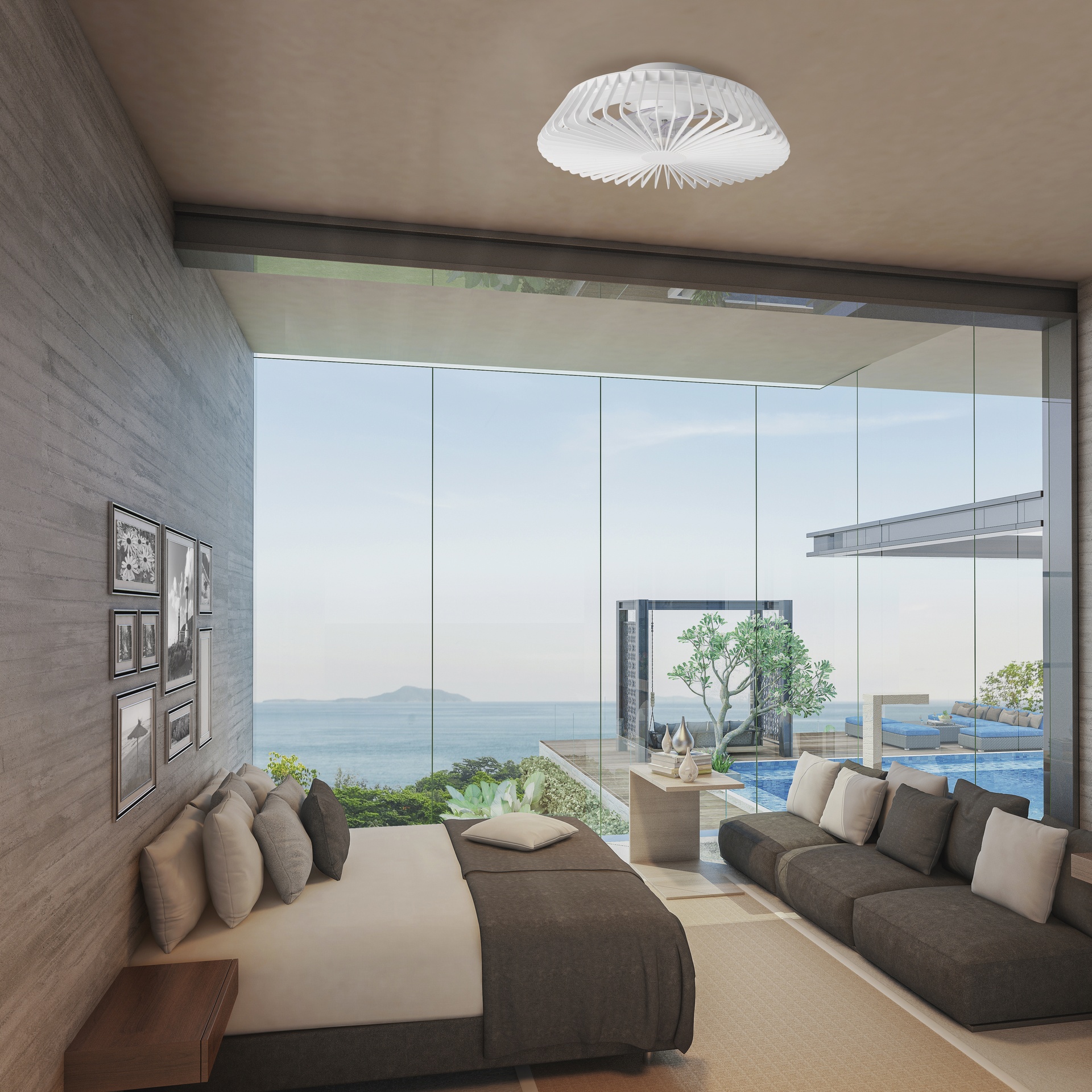 HIMALAYA * VENTILATORE BIANCO 35W PLAFONIERA LED 70W CON TELECOMANDO Y APP