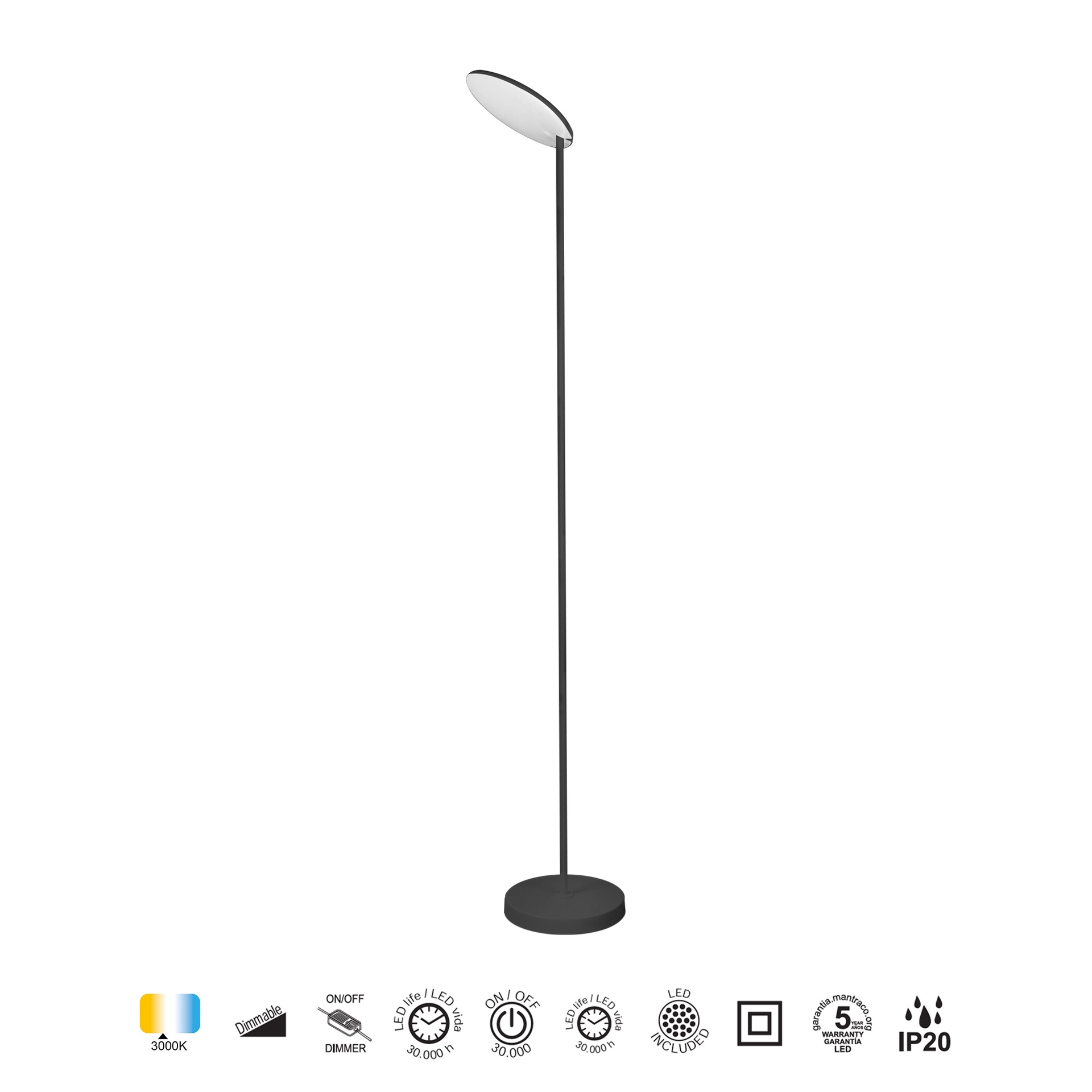 NASSAU * FLOOR LAMP 30W 3000K DIM BLACK