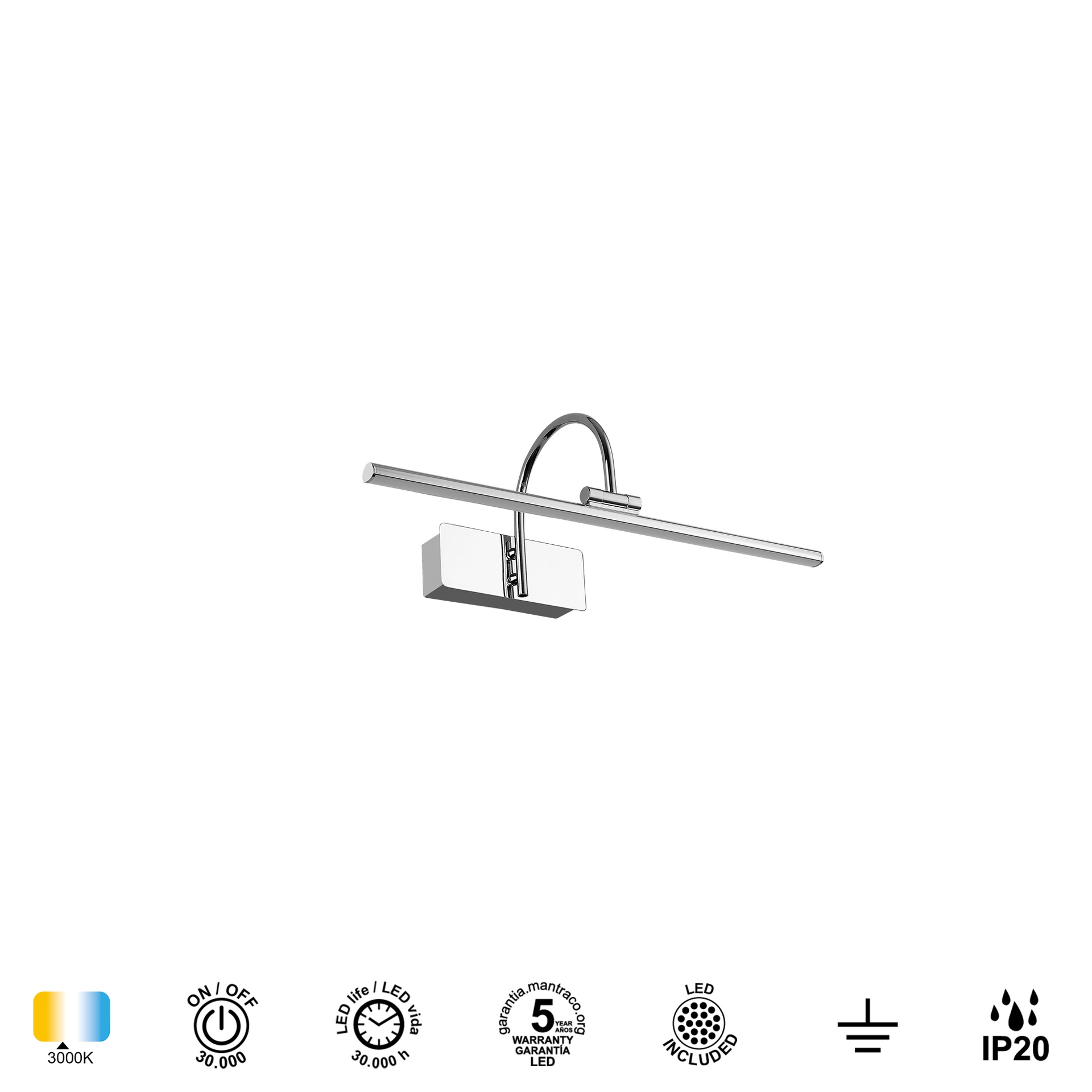 PARACURU * APLIQUE LED 8W - 3000K  CROMO