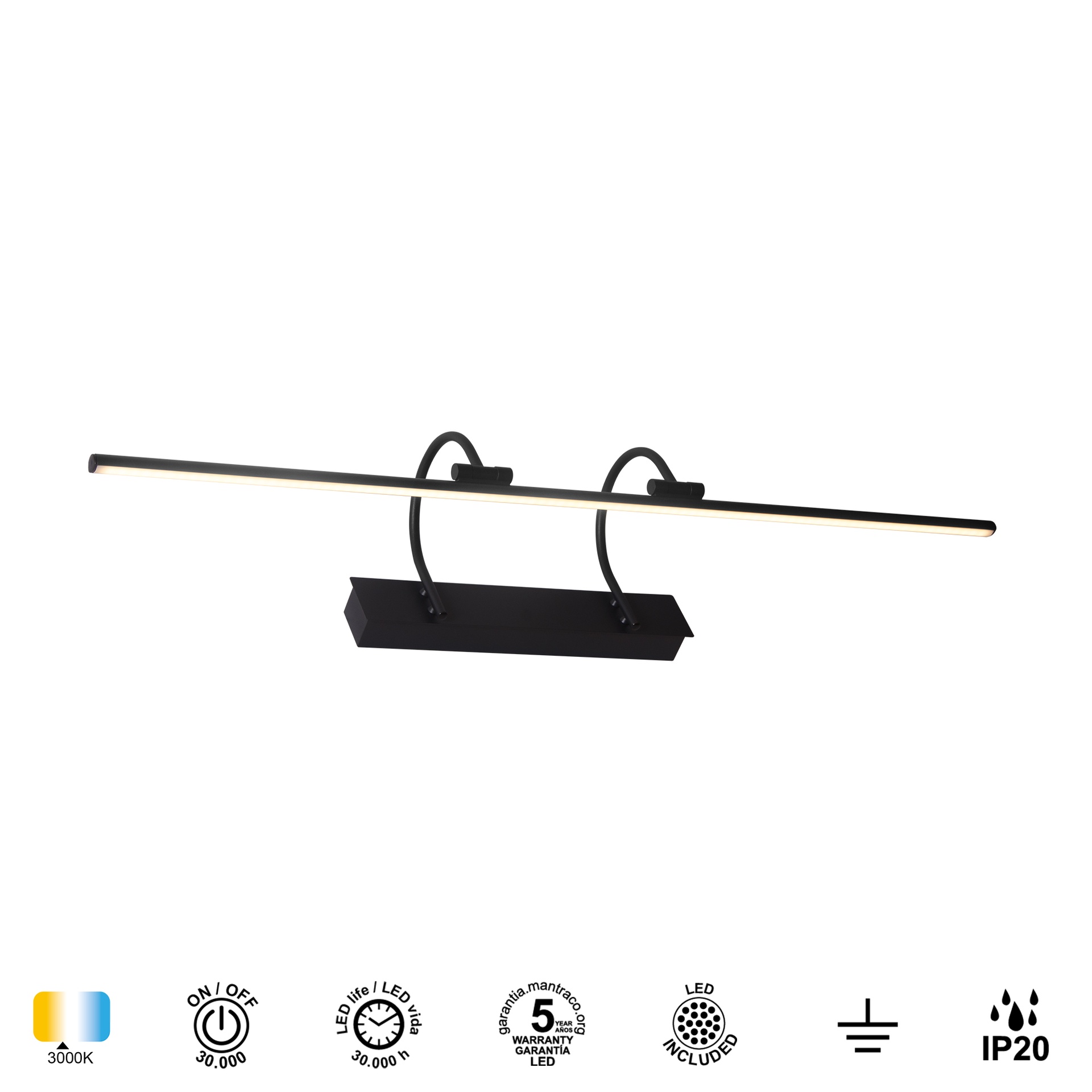 PARACURU * WALL LIGHT LED 18W 3000K SANDED BLACK