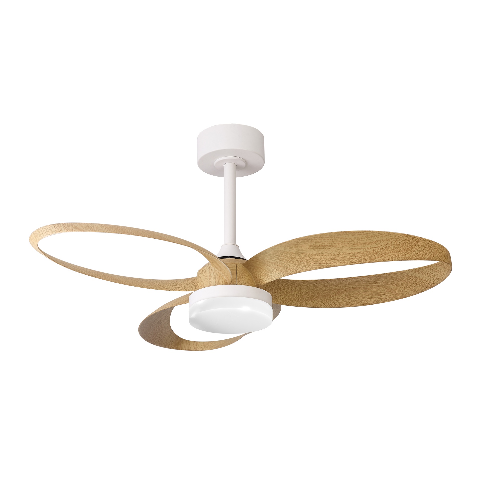 Infinity fan · Ventilador de aspas con luz · Blanco / Madera