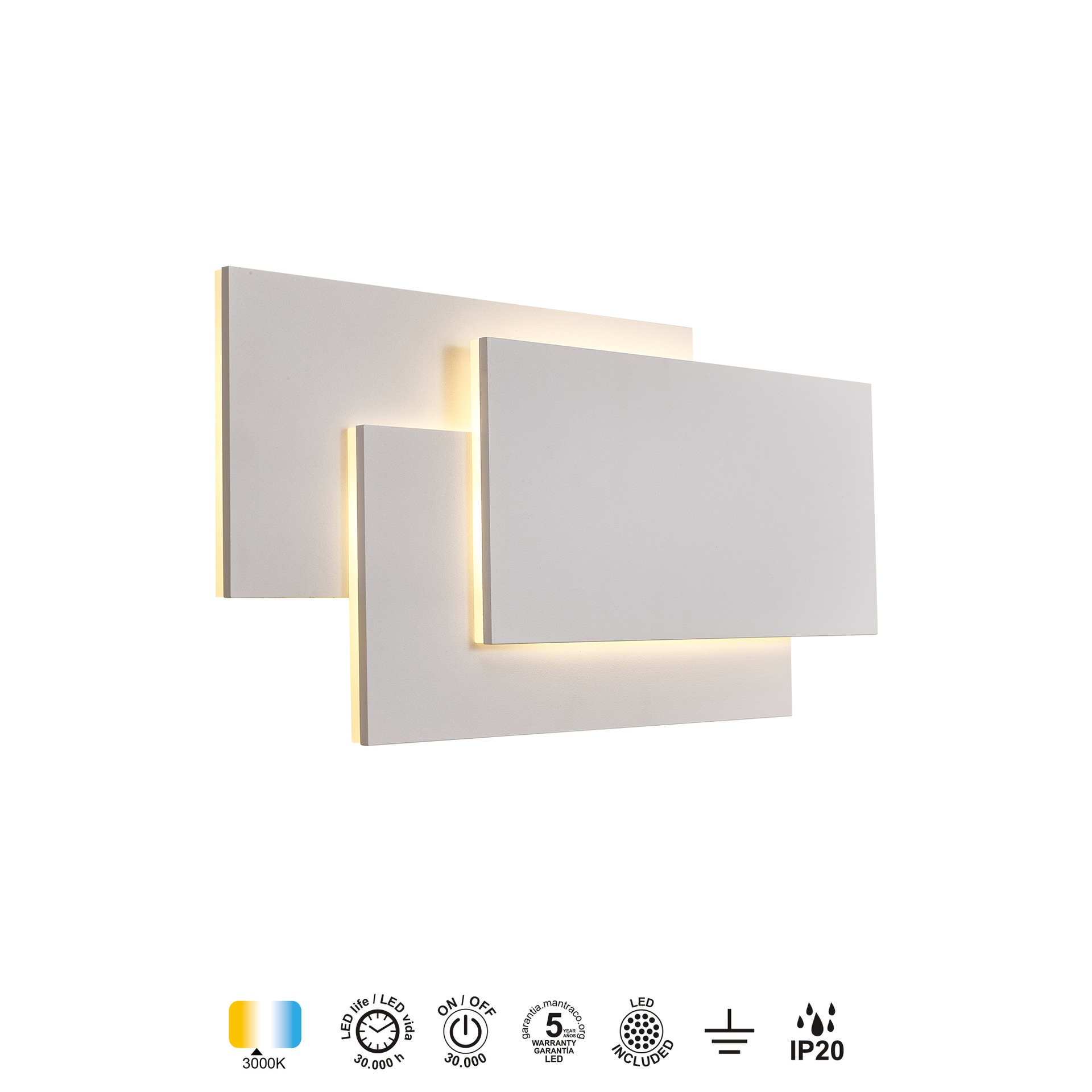 TAHITI XL * APPLIQUE GRANDE LED QUADRATOS 36W - BIANCO - 3000K