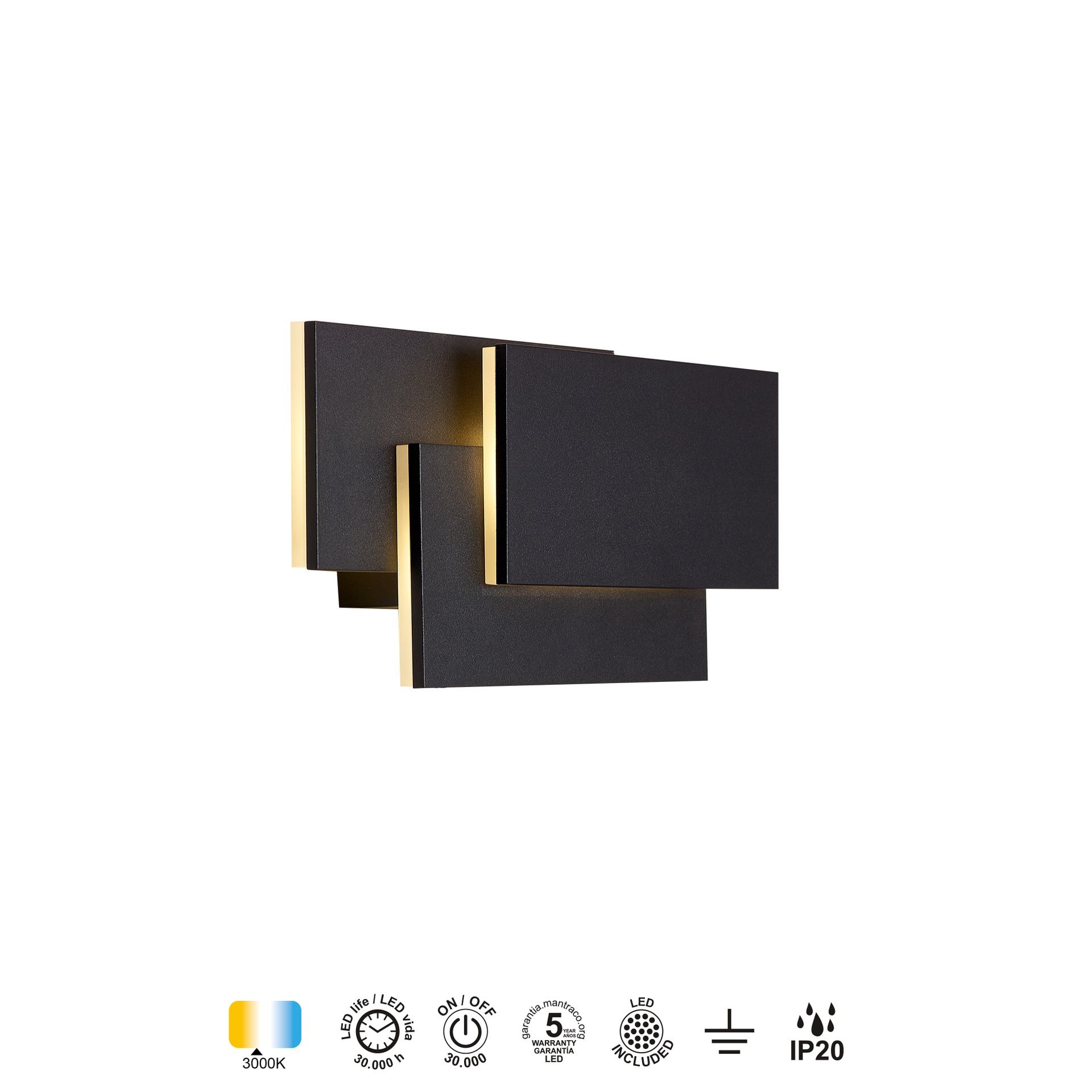 TAHITI XL * APPLIQUE MEDIA LED QUADRATOS 12W - NERO - 3000K