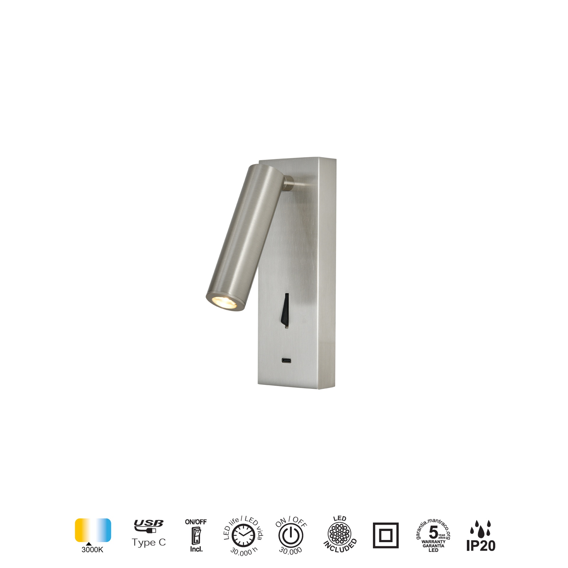 LISSEUSE À LED RATE III * 3W 3000K NICKEL SATINÉ AVEC CHARGEUR TYPE-C