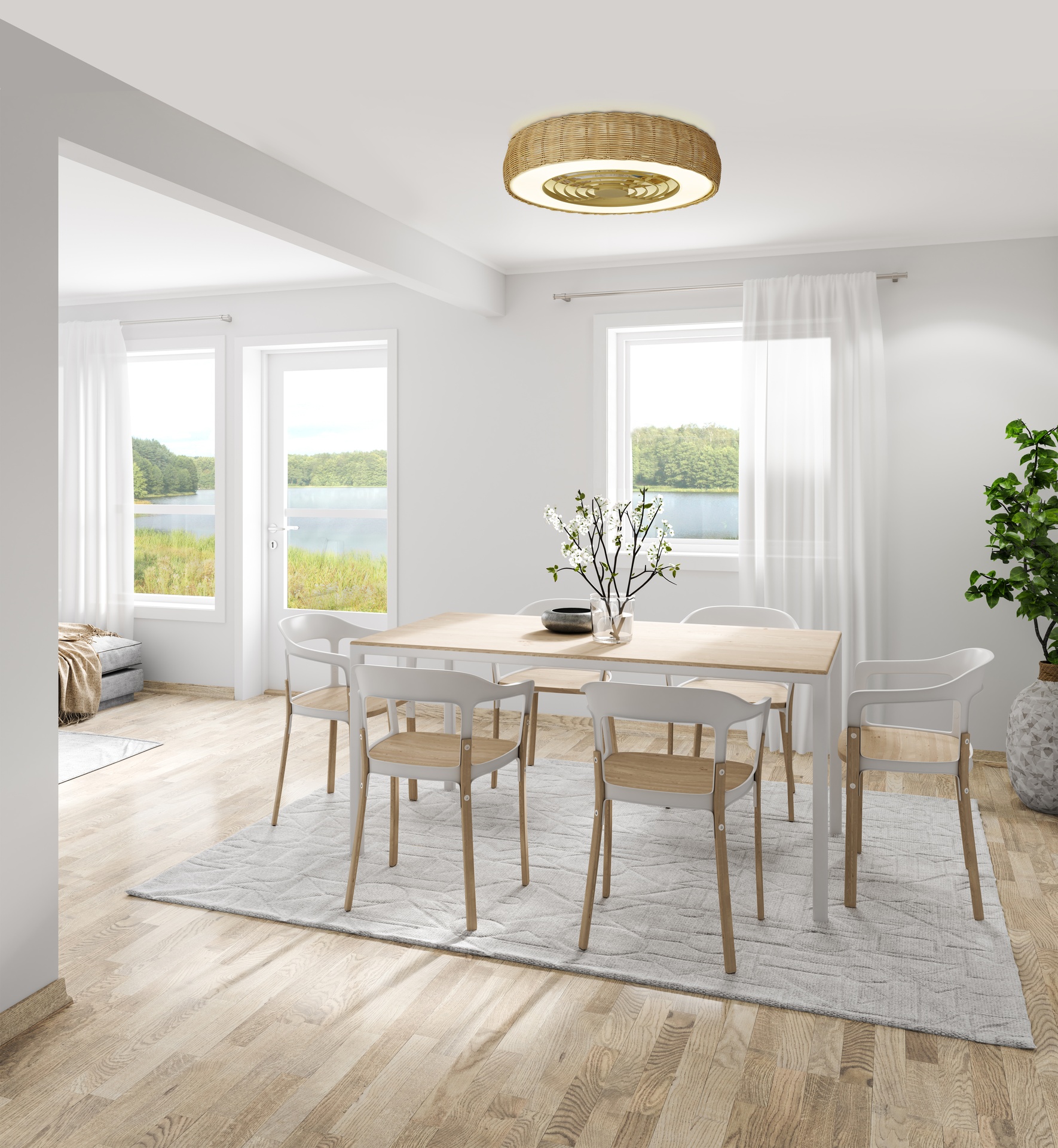 KILIMANJARO * FAN LED CEILING IP44 RATAN WITH REMOTE CONTROL