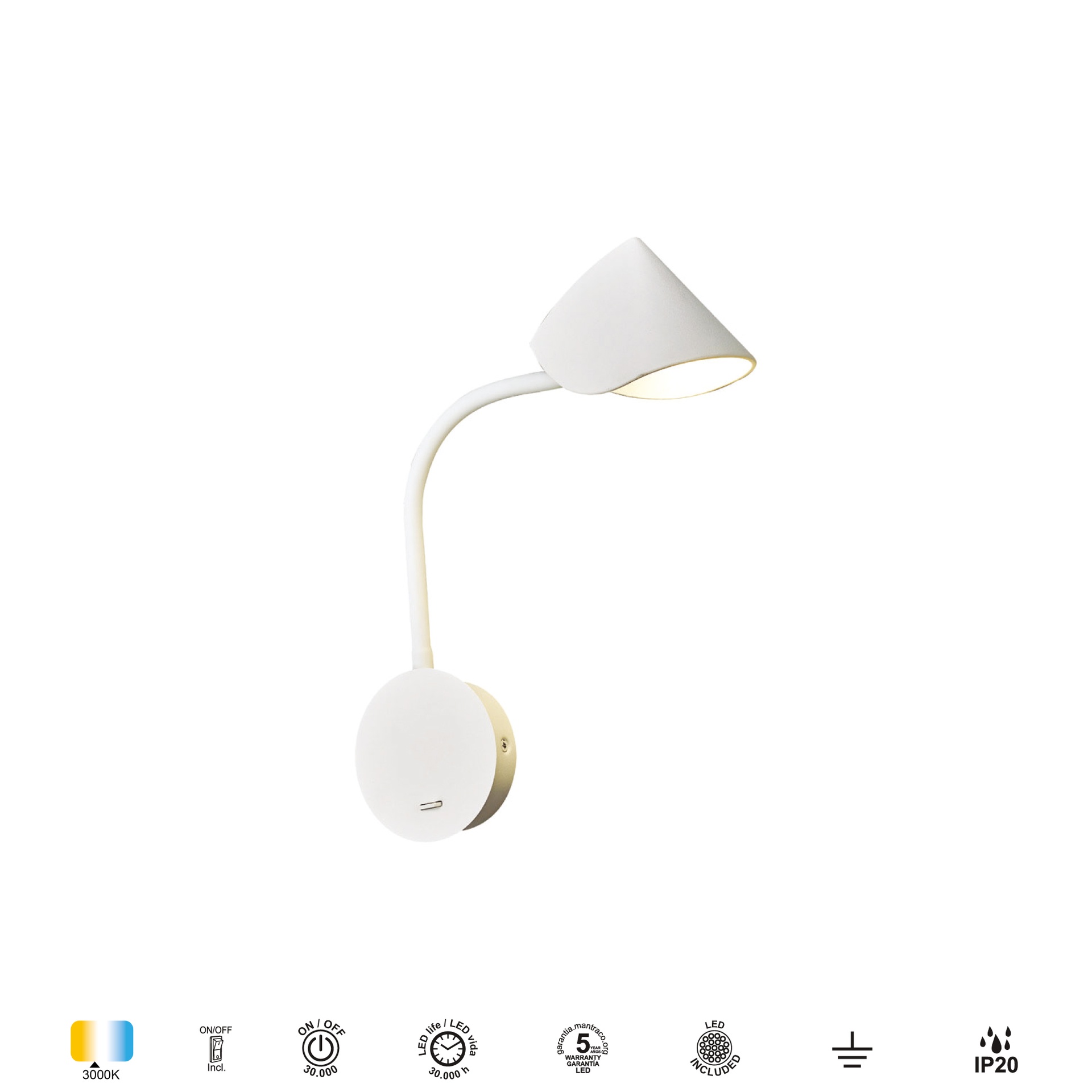 GOA * LED READING/WALL LAMP 6W 3000K WHITE