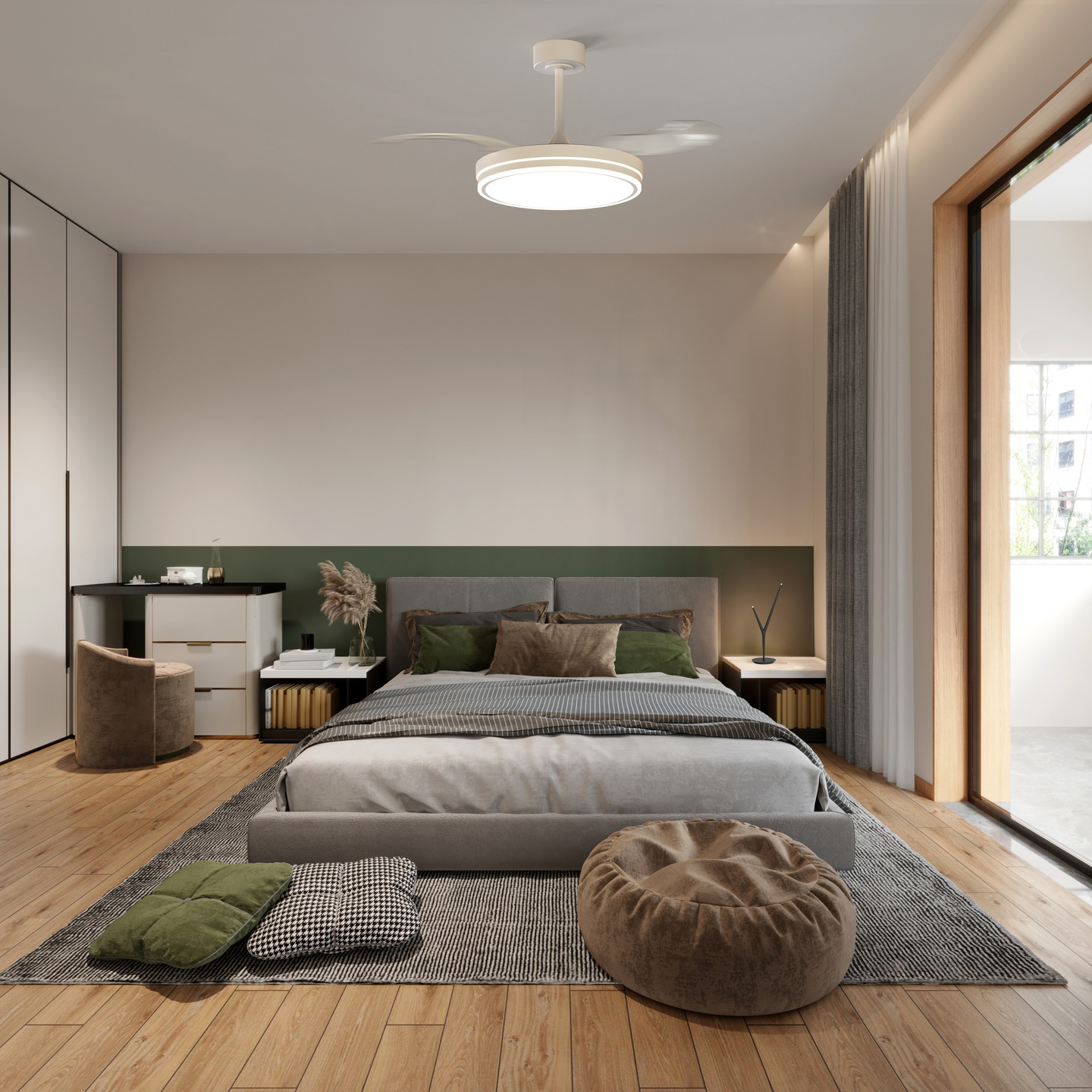 Luna M · Ventilador de aspas desplegables con luz · Blanco