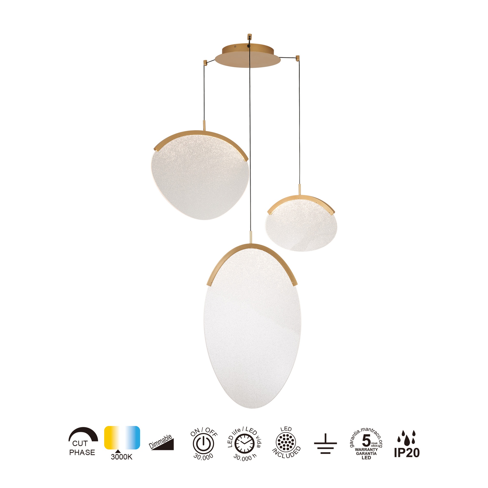 OASIS * PENDANT LAMP LED 40W GOLD - 3 L - Dimmable TRIAC