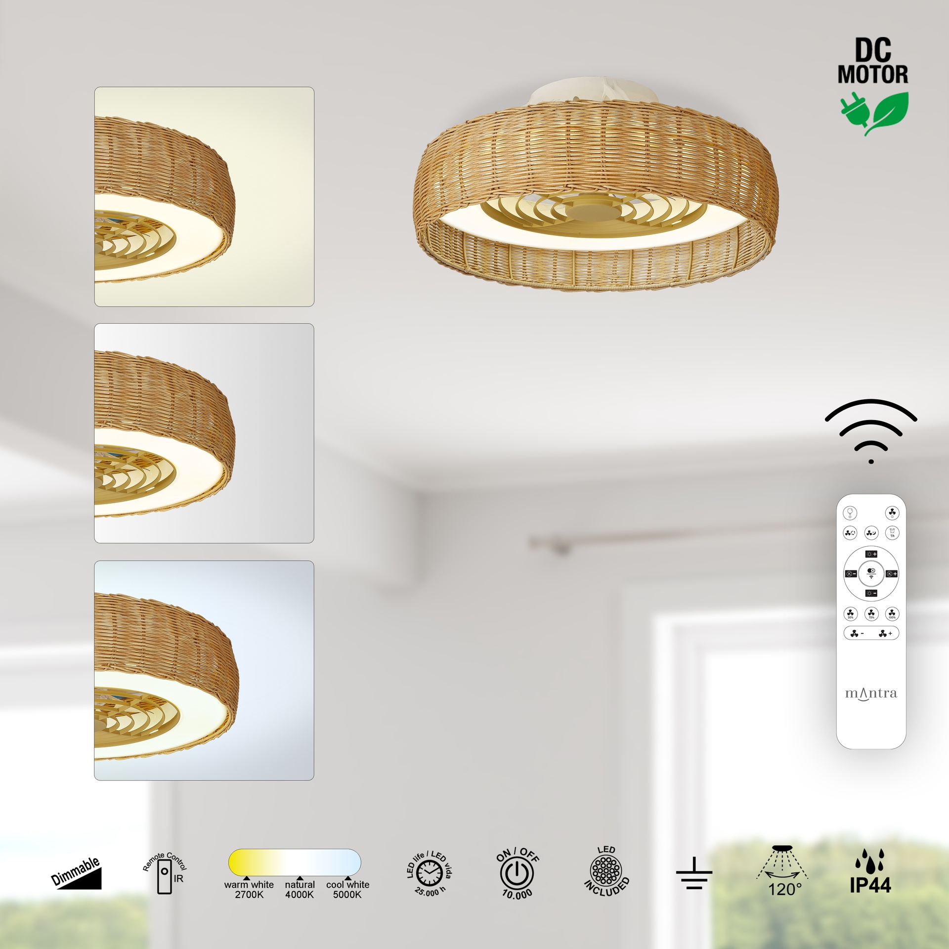 KILIMANJARO MINI * PLAFONIERA / VENTILATORE- RATAN