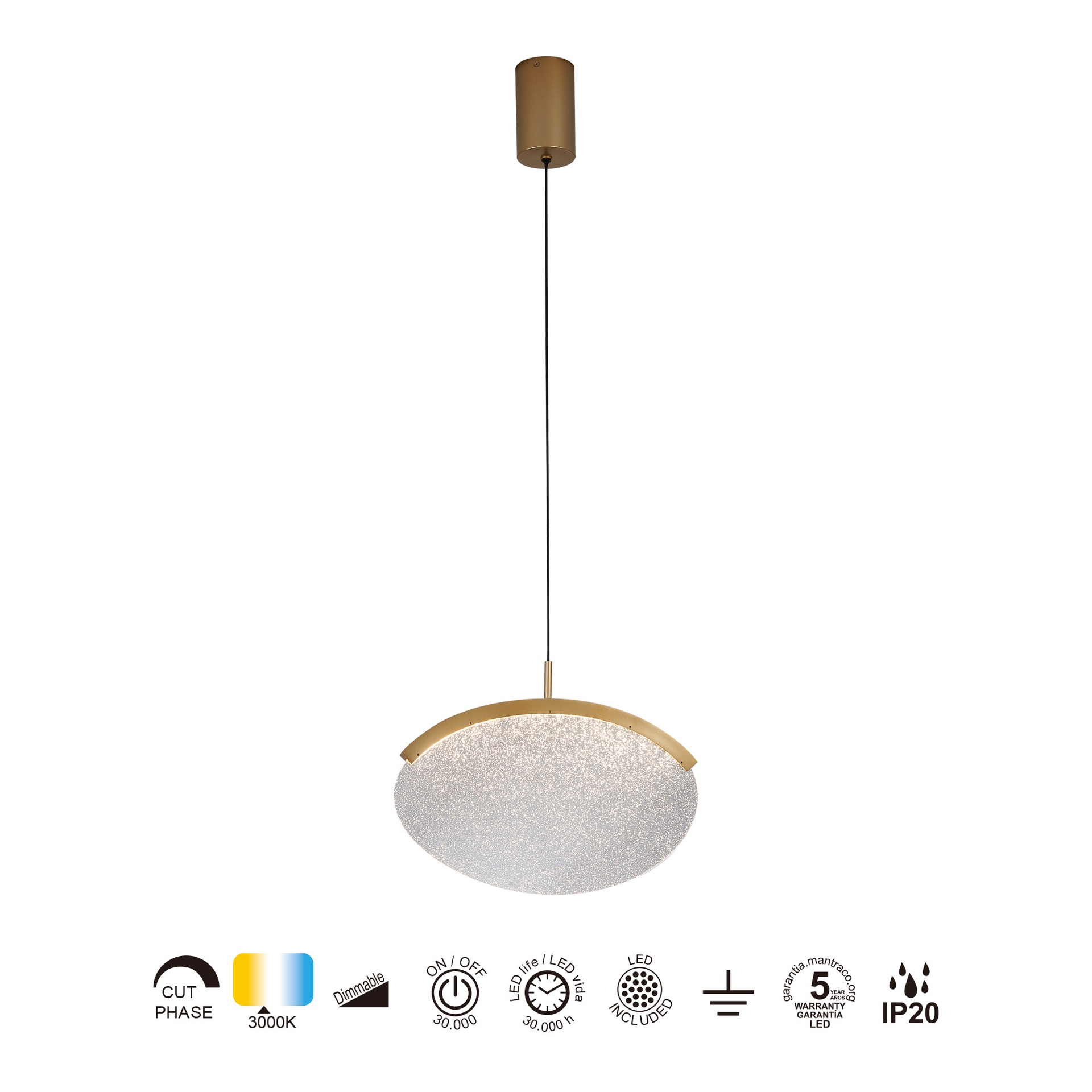 OASIS * PENDANT LAMP LED 12W GOLD - 1L - Dimmable TRIAC