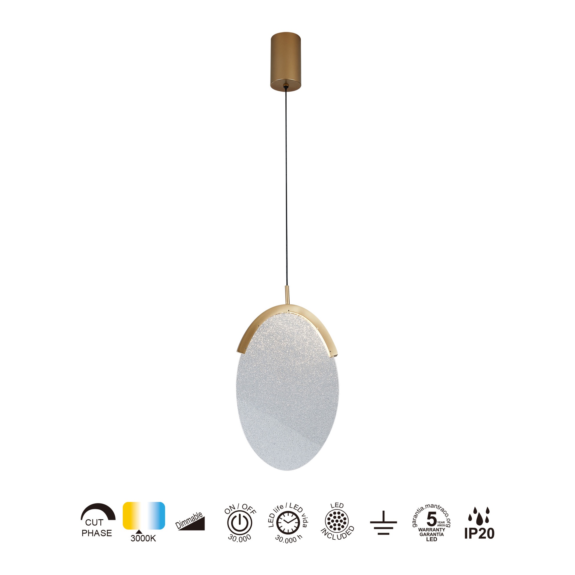 OASIS * PENDANT LAMP LED 12W GOLD - 1L - Dimmable TRIAC