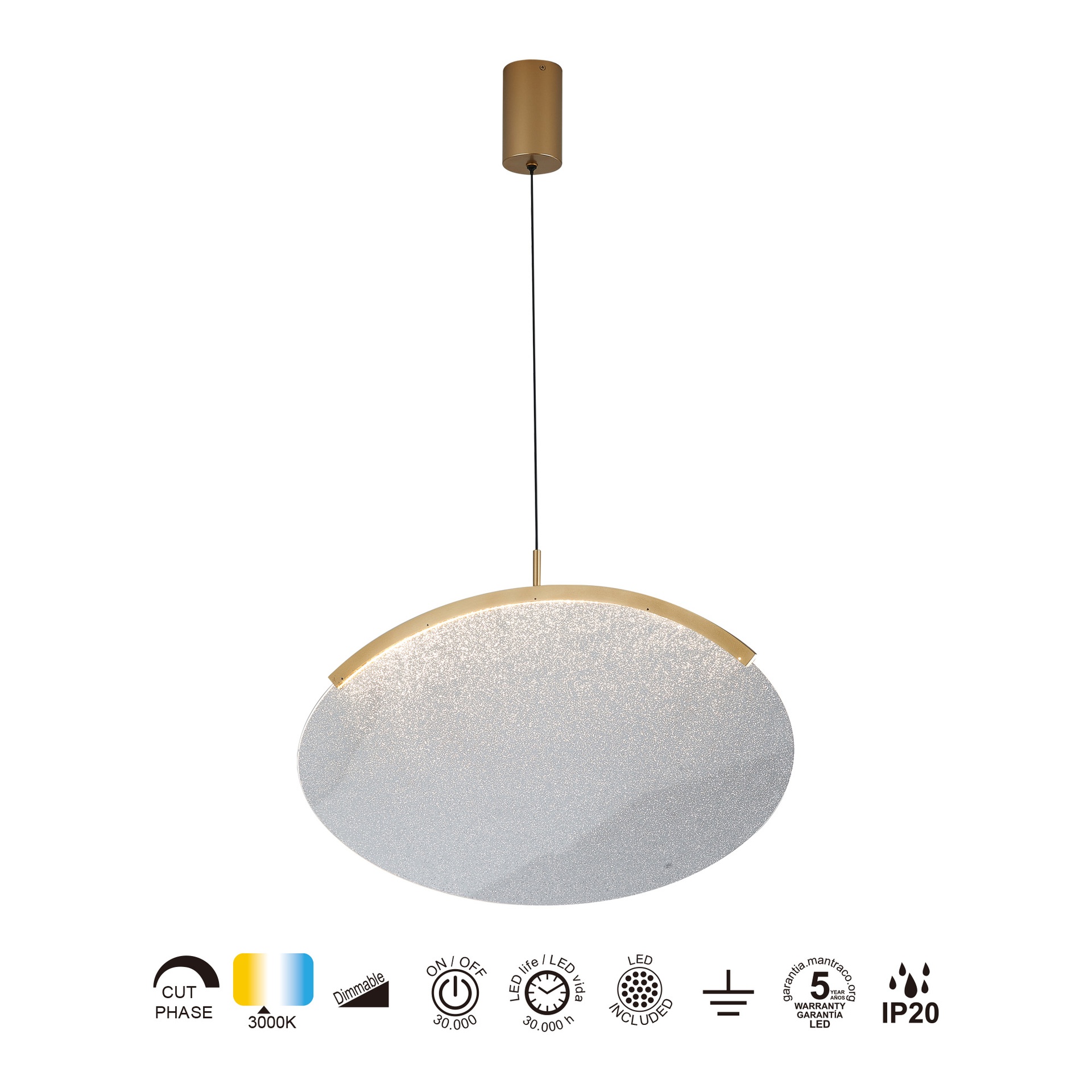 OASIS * COLGANTE LED 15W ORO - DIMABLE TRIAC