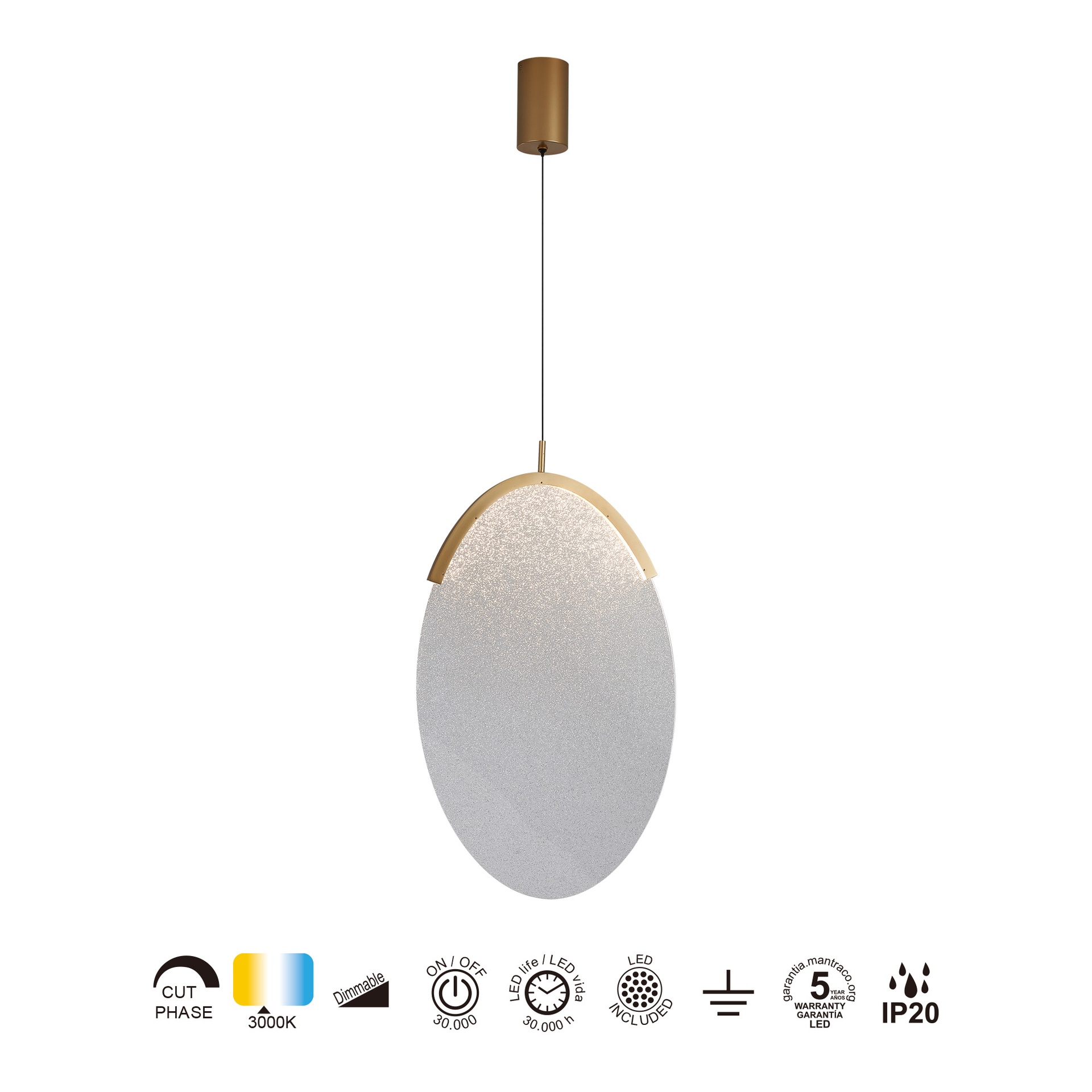 OASIS * PENDANT LAMP LED 15W GOLD - 1L - Dimmable TRIAC
