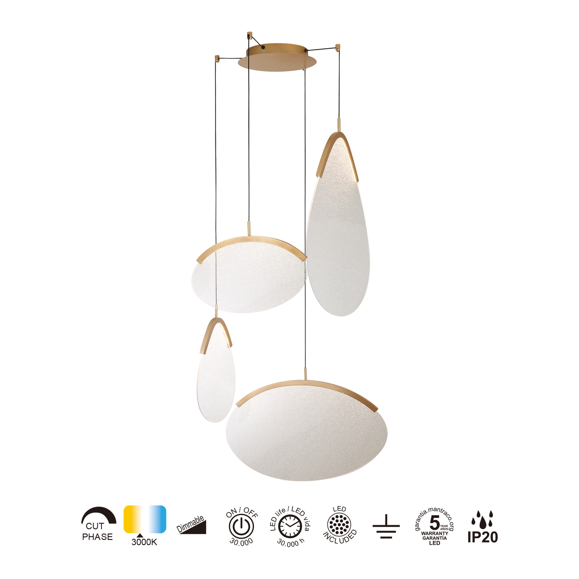 OASIS * LÁMPARA LED 54W ORO - 4 COLGANTES - DIMABLE TRIAC